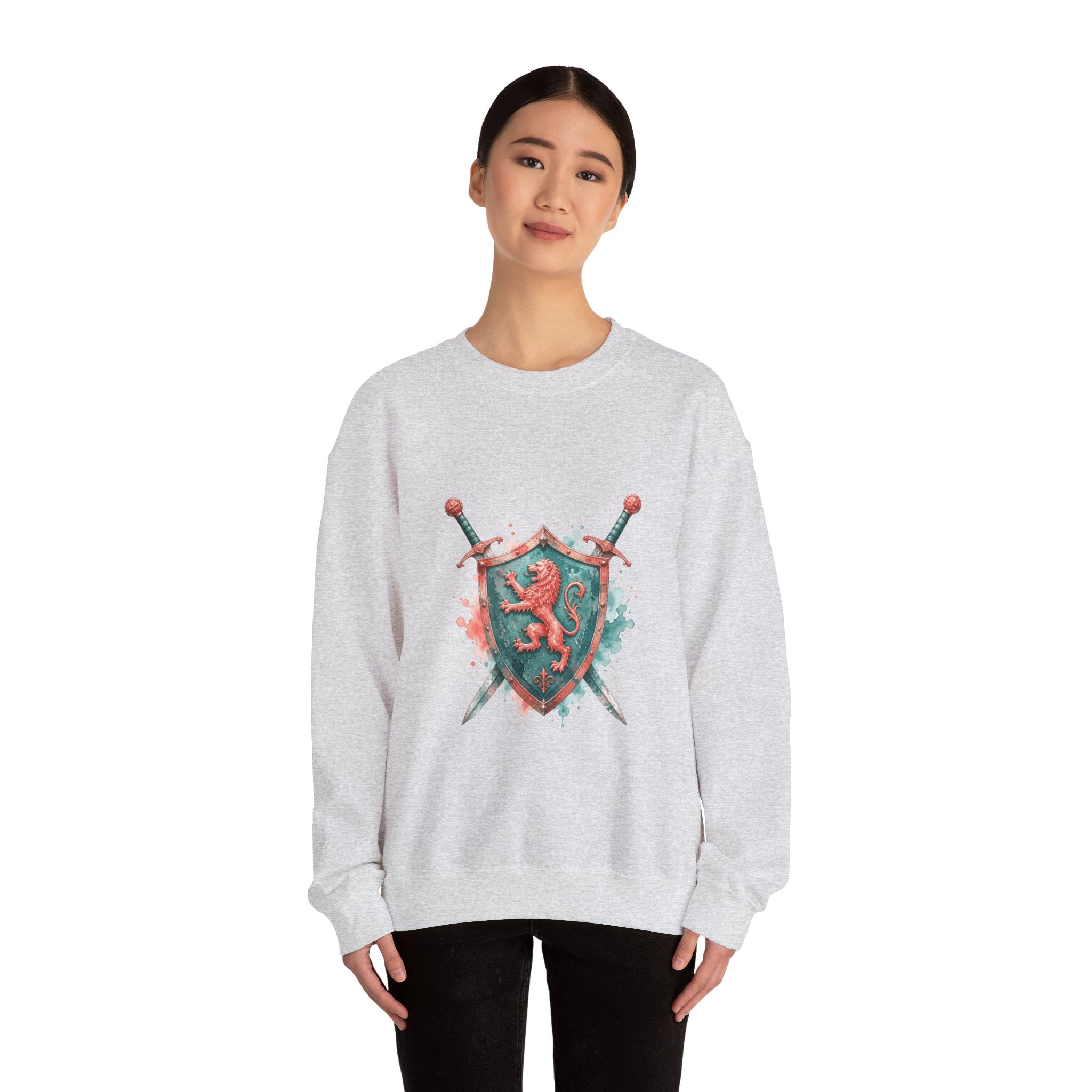 Matching Couple Sweatshirt - Crown & Shield Matching Couple Comfort Colors Crew Watercolor Art His Hers Birthday Gift - Design B