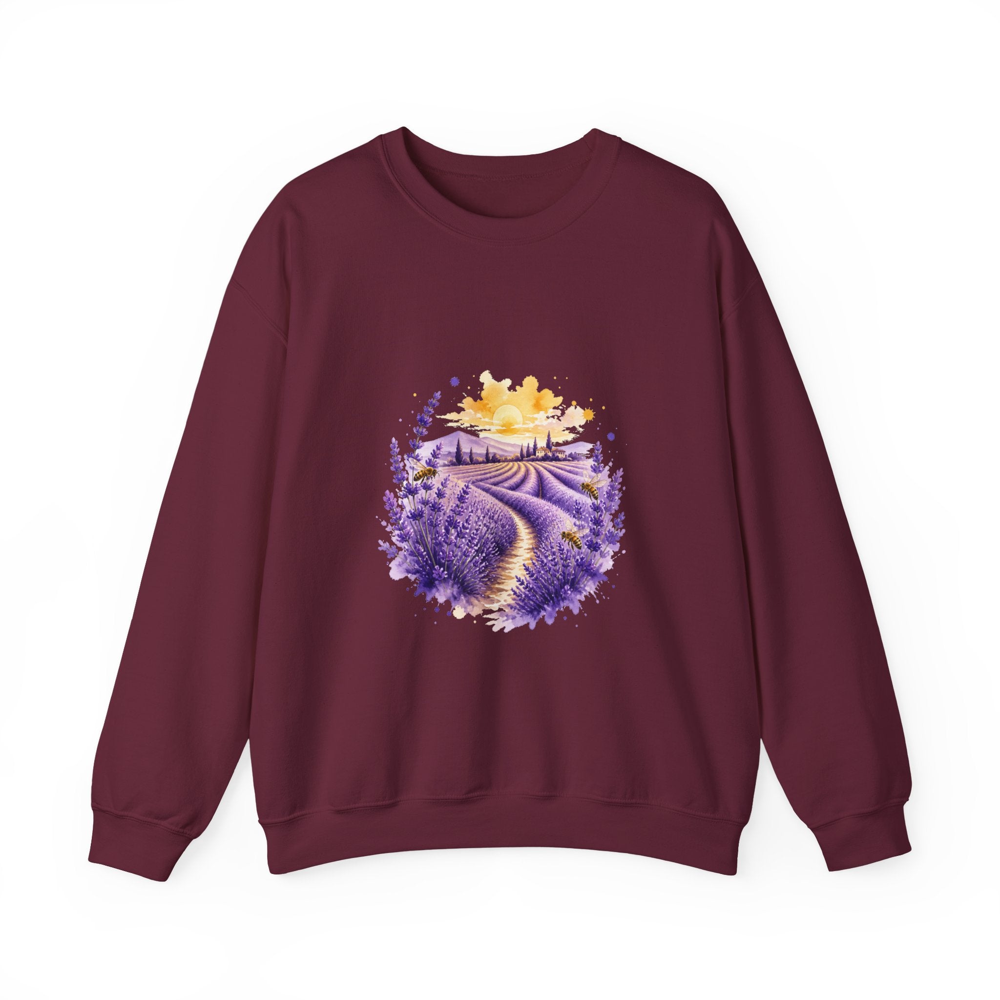 Matching Couple Sweatshirt - Lavender Fields & Canyon Matching Couple Premium Fleece Sweatshirt Watercolor Art His Hers Birthday Gift - Design A