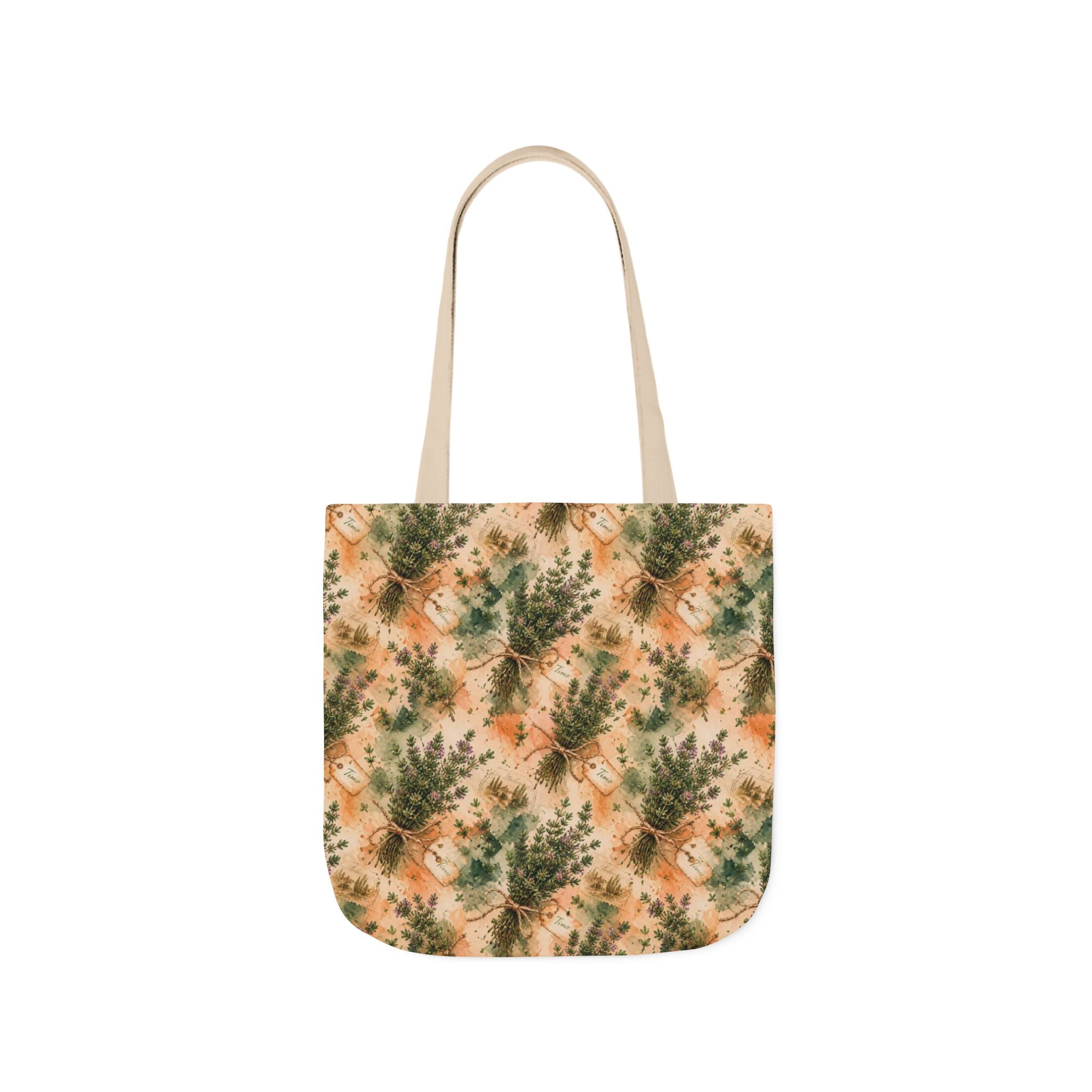 Thyme Bundles Canvas Tote Bag Mediterranean Kitchen Watercolor Splash Design Italian Cottagecore Gift