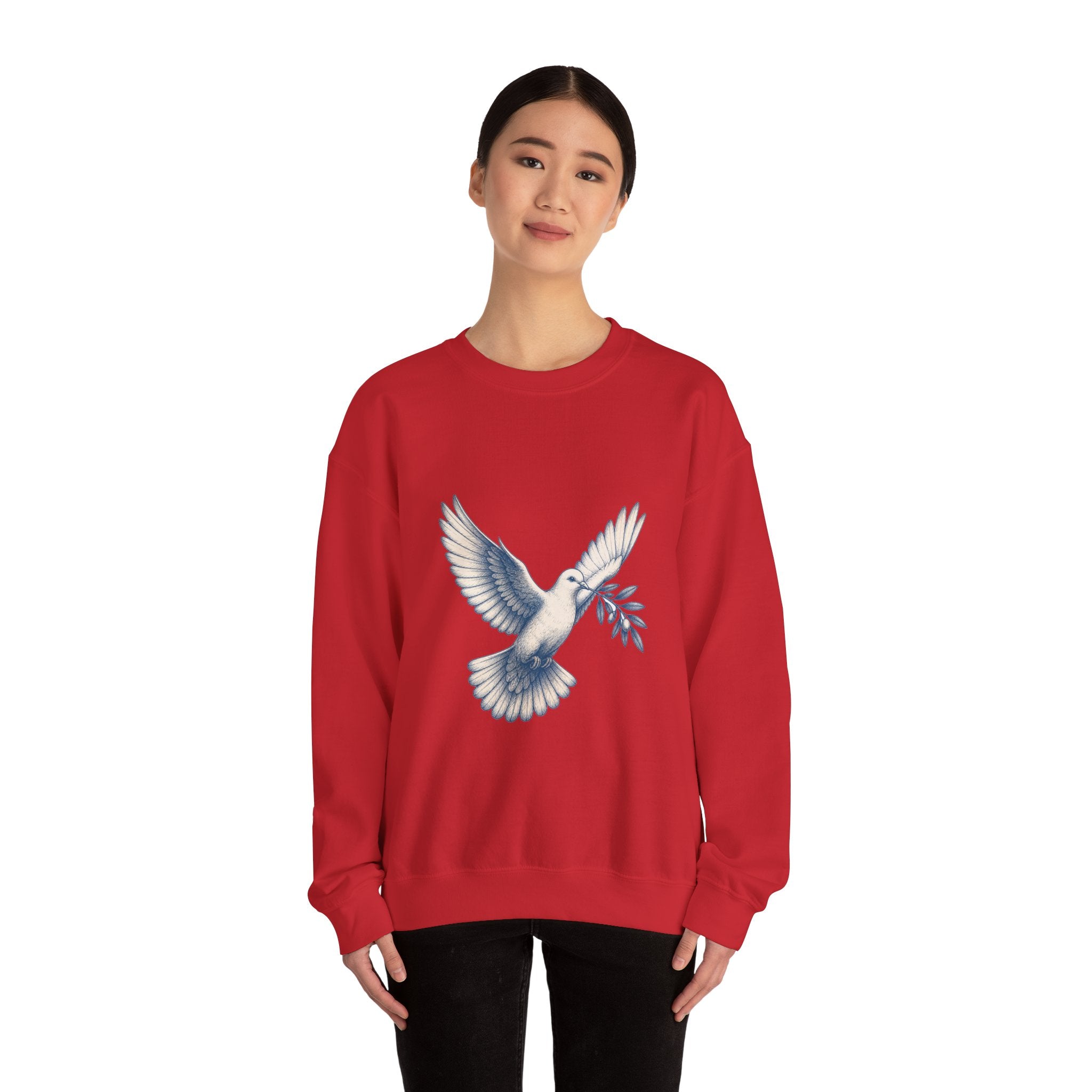 Matching Couple Sweatshirt - Wolf & Dove Matching Couple Premium Fleece Sweatshirt Hand-Drawn Art His Hers Anniversary Gift - Design B