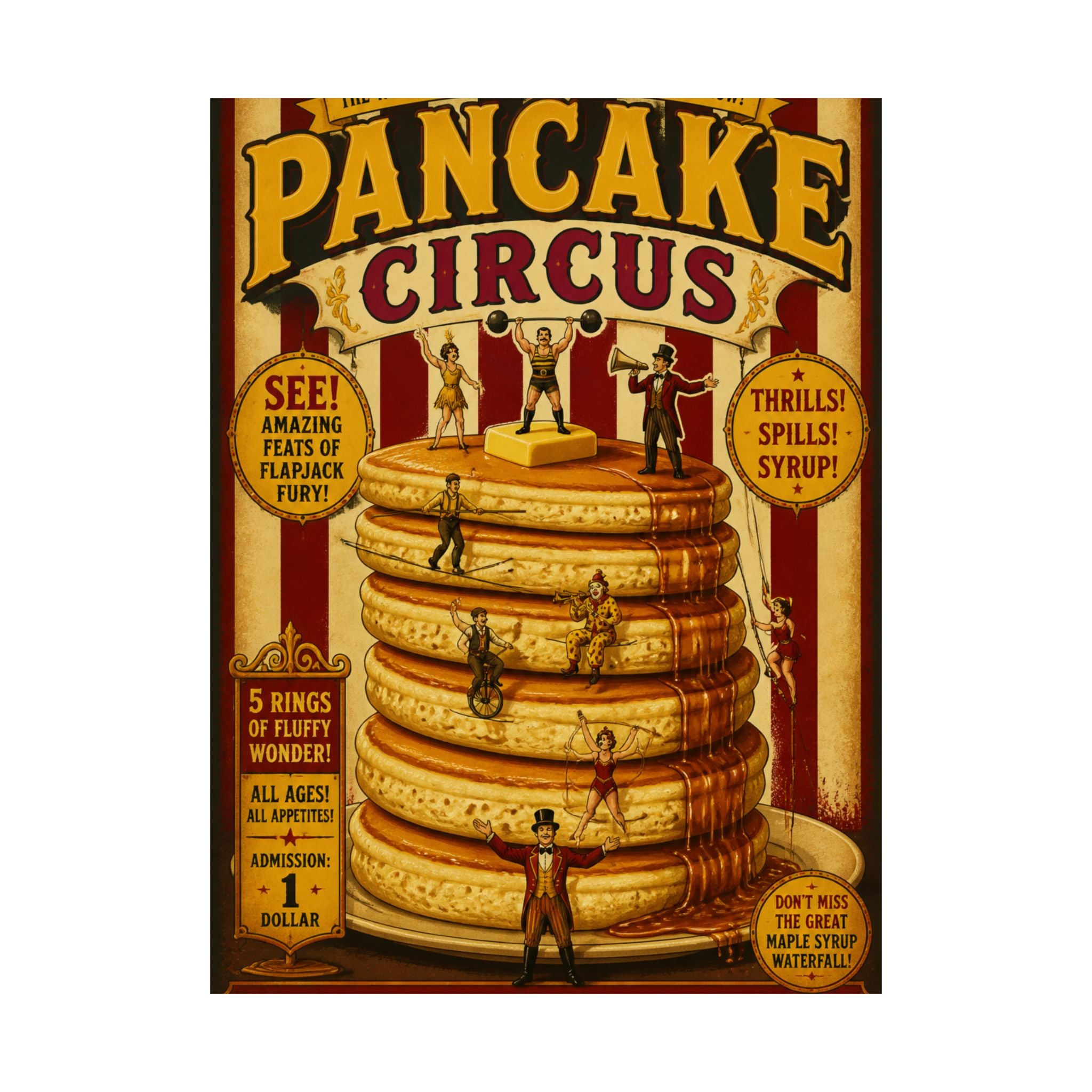 Pancake Stack Platform Wall Art Poster 24×36 Vintage Circus Bedroom Decor Maximalist Print