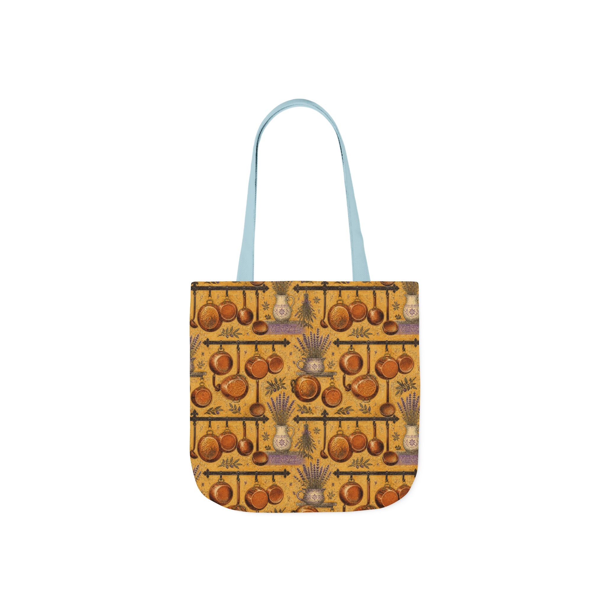 Copper Cookware Canvas Tote Bag Mediterranean Kitchen Linocut Design Italian Cottagecore Gift