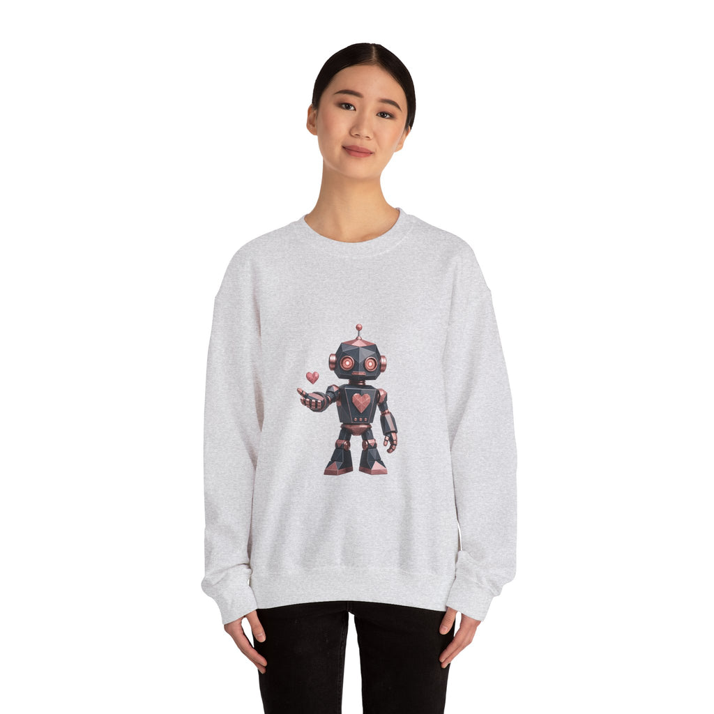 Matching Couple Sweatshirt - Robot & Heart Matching Couple Premium Fleece Sweatshirt Geometric Art His Hers Love Gift - Design A