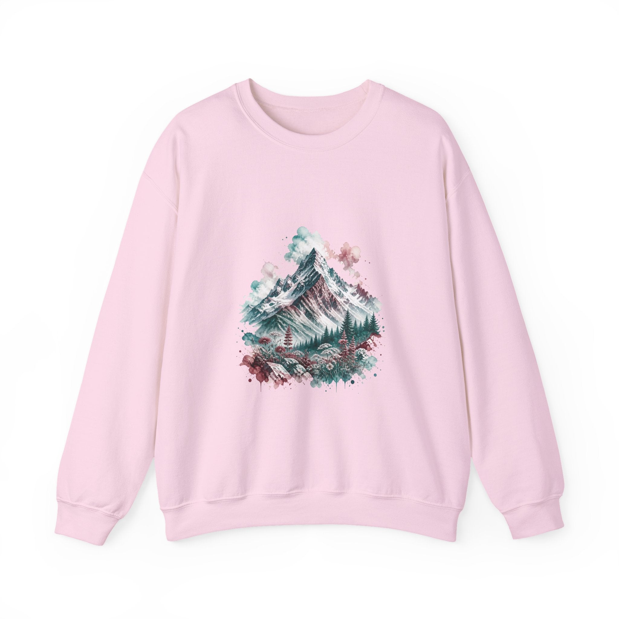 Matching Couple Sweatshirt - Mountain & Ocean Matching Couple Crewneck Sweatshirt Watercolor Art His Hers Engagement Gift - Design A