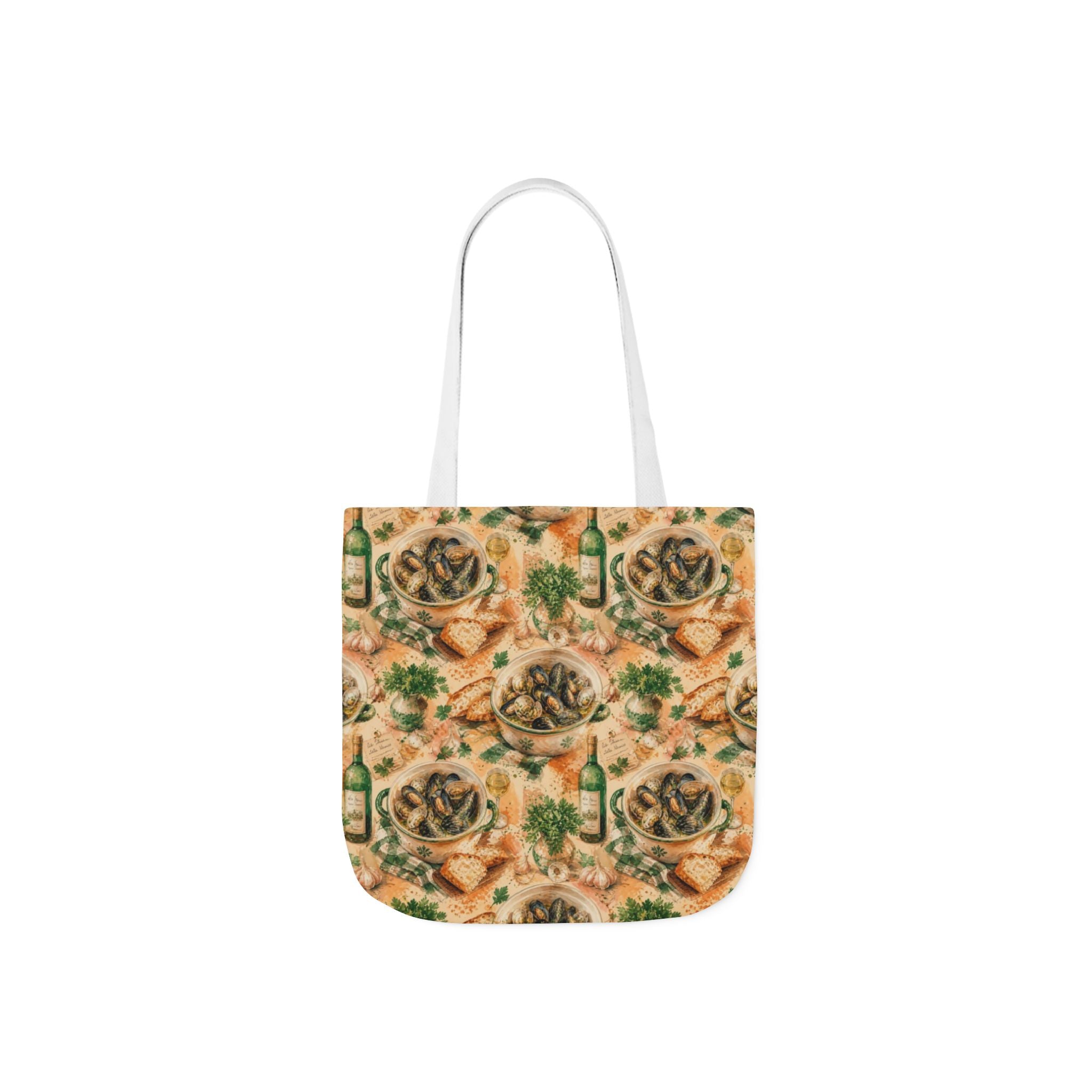 Mussels & Clams Canvas Tote Bag Mediterranean Kitchen Watercolor Splash Design Italian Cottagecore Gift