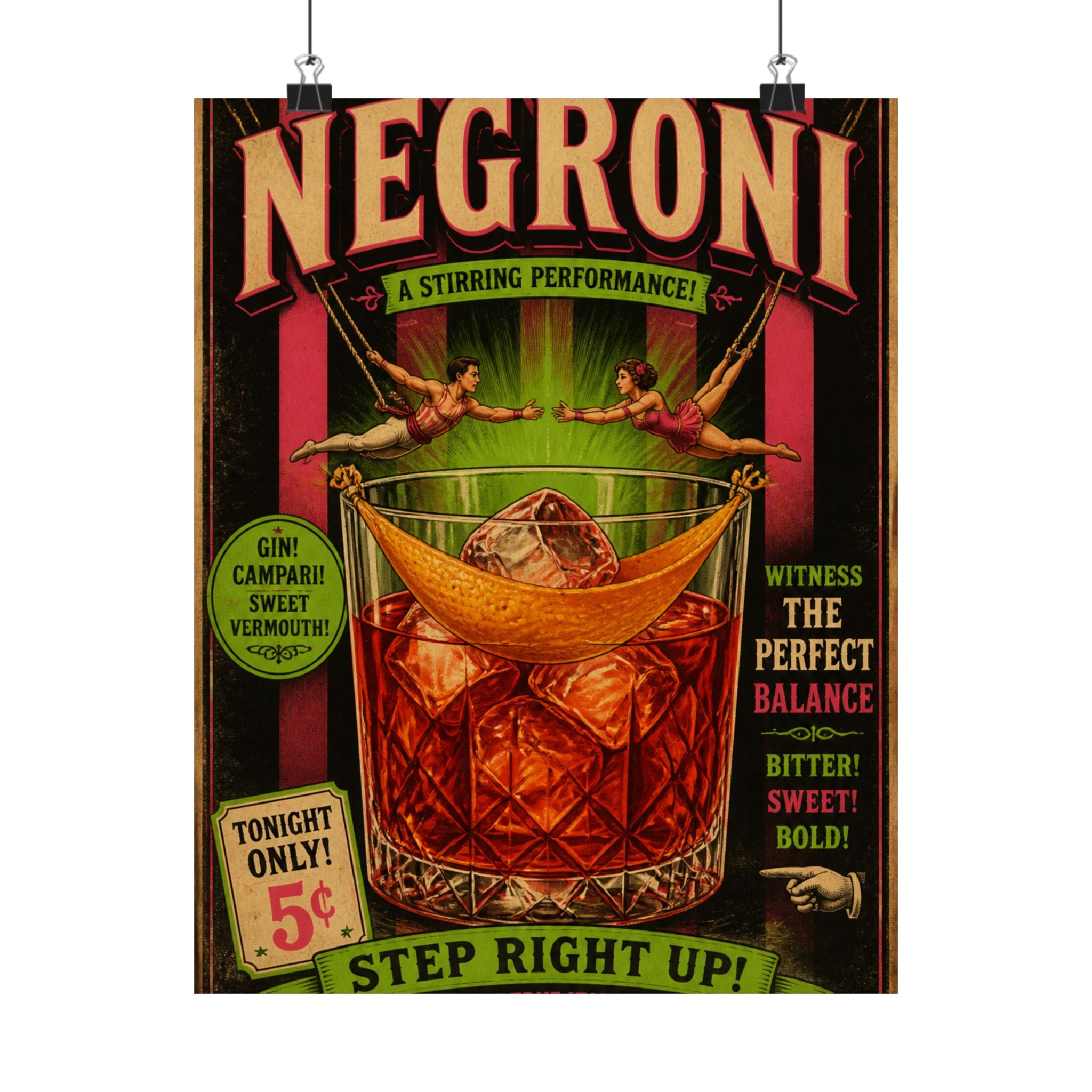 Negroni Trapeze Act Wall Art Poster 24×36 Vintage Circus Bedroom Decor Maximalist Print