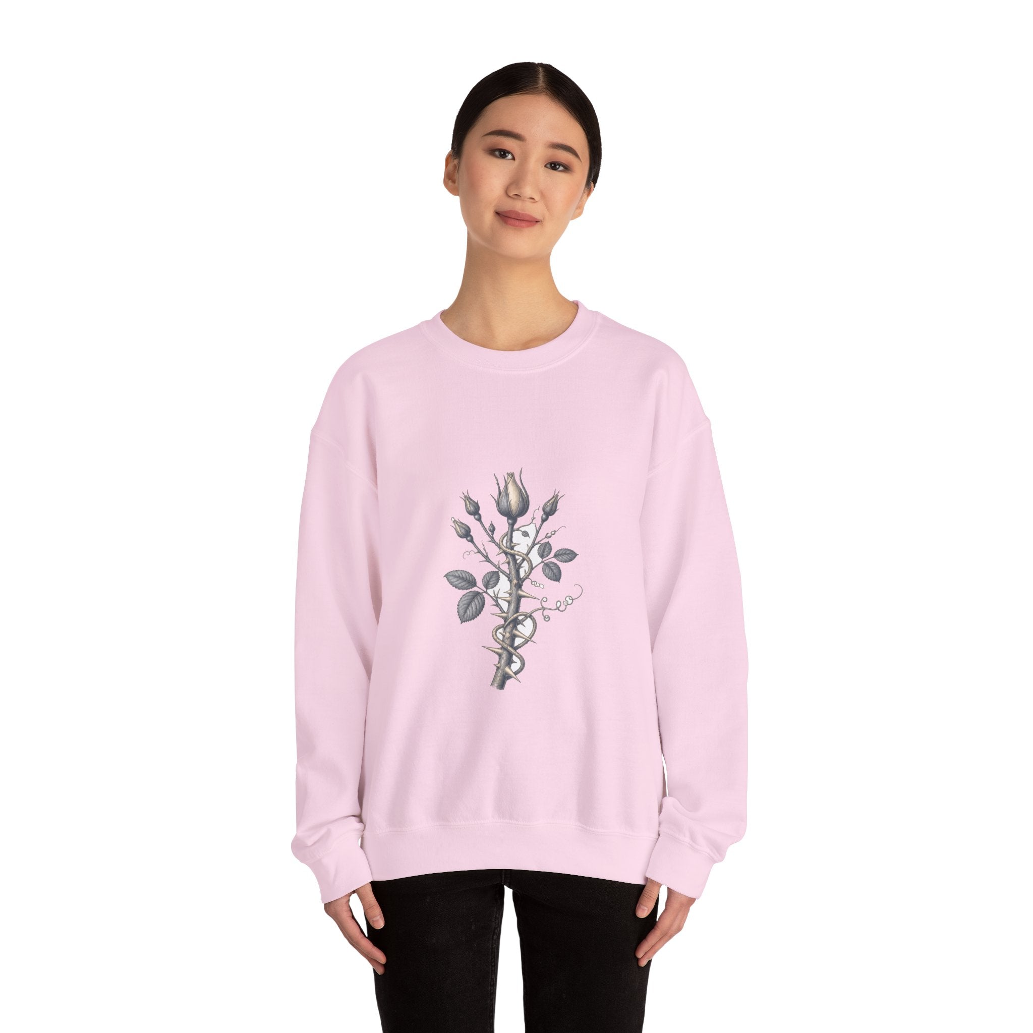 Matching Couple Sweatshirt - Rose & Thorn Matching Couple Crewneck Sweatshirt Vintage Art His Hers Wedding Gift - Design B