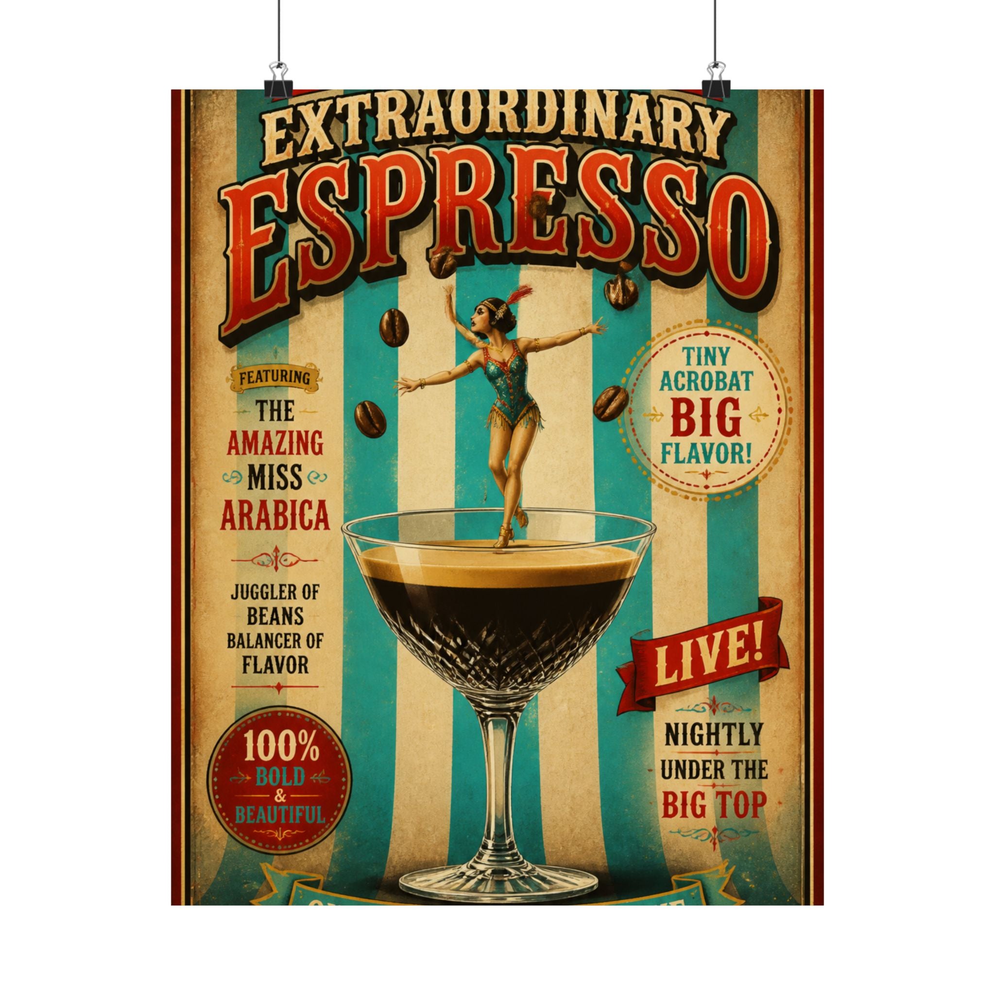 Espresso Martini Acrobat Wall Art Poster 24×36 Vintage Circus Bedroom Decor Maximalist Print