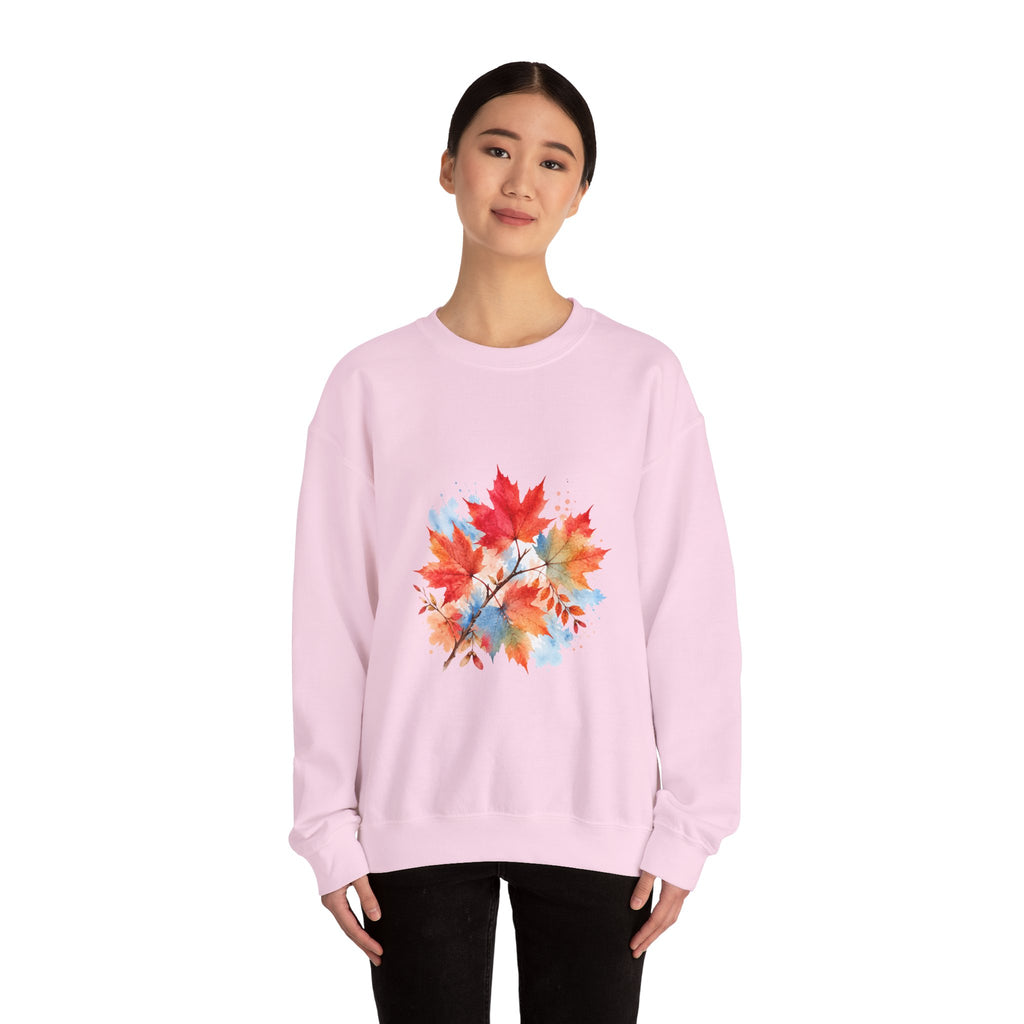 Matching Couple Sweatshirt - Cherry Blossom & Maple Leaf Matching Couple Premium Fleece Sweatshirt Watercolor Art His Hers Birthday Gift - Design B