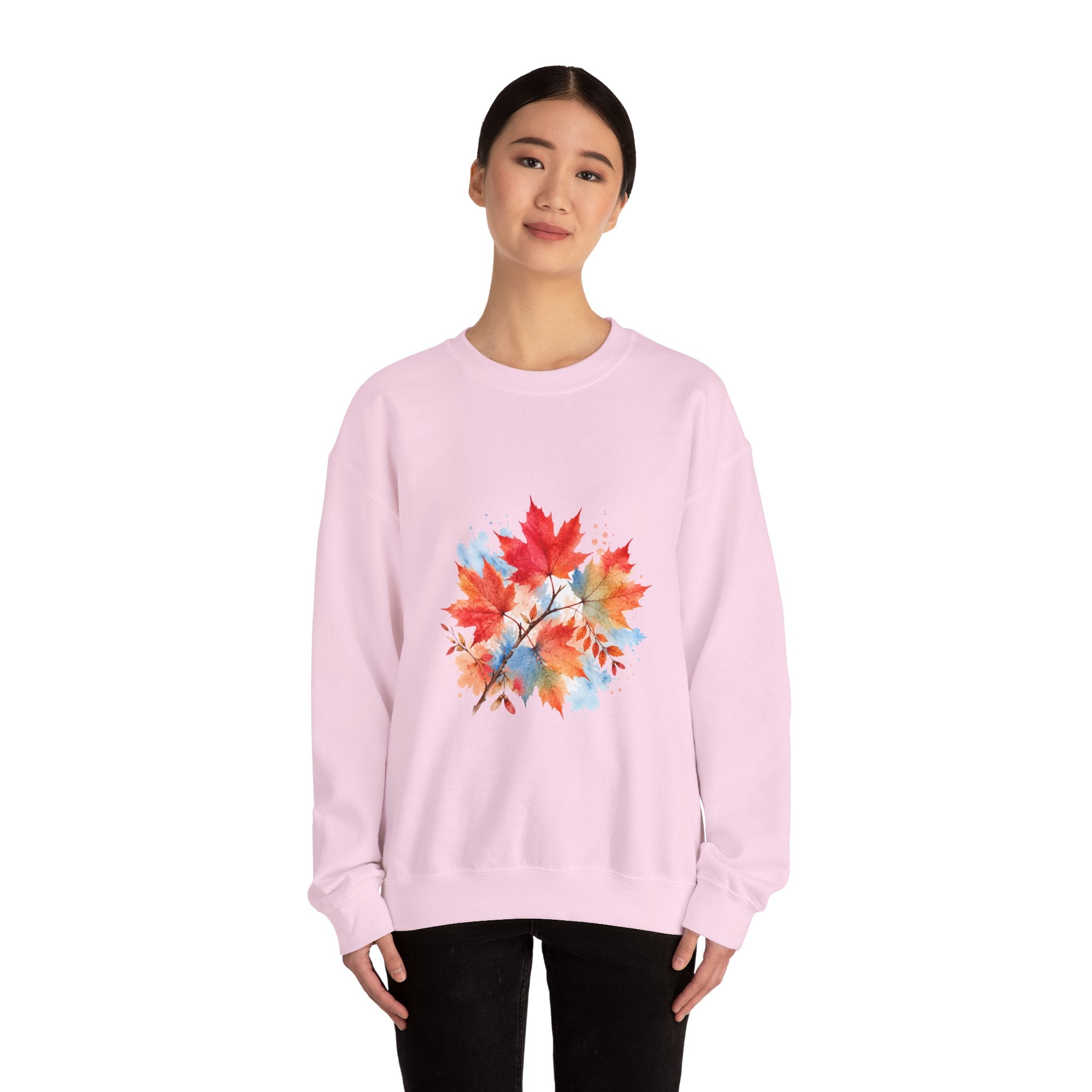 Matching Couple Sweatshirt - Cherry Blossom & Maple Leaf Matching Couple Premium Fleece Sweatshirt Watercolor Art His Hers Birthday Gift - Design B