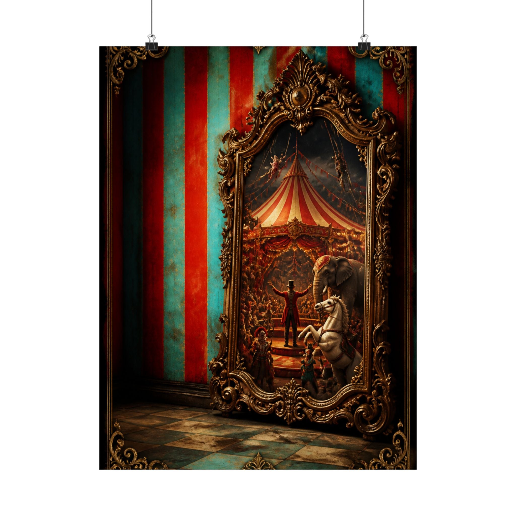 Vintage Mirror Circus Wall Art Poster 24×36 Baroque Studio Decor Maximalist Print