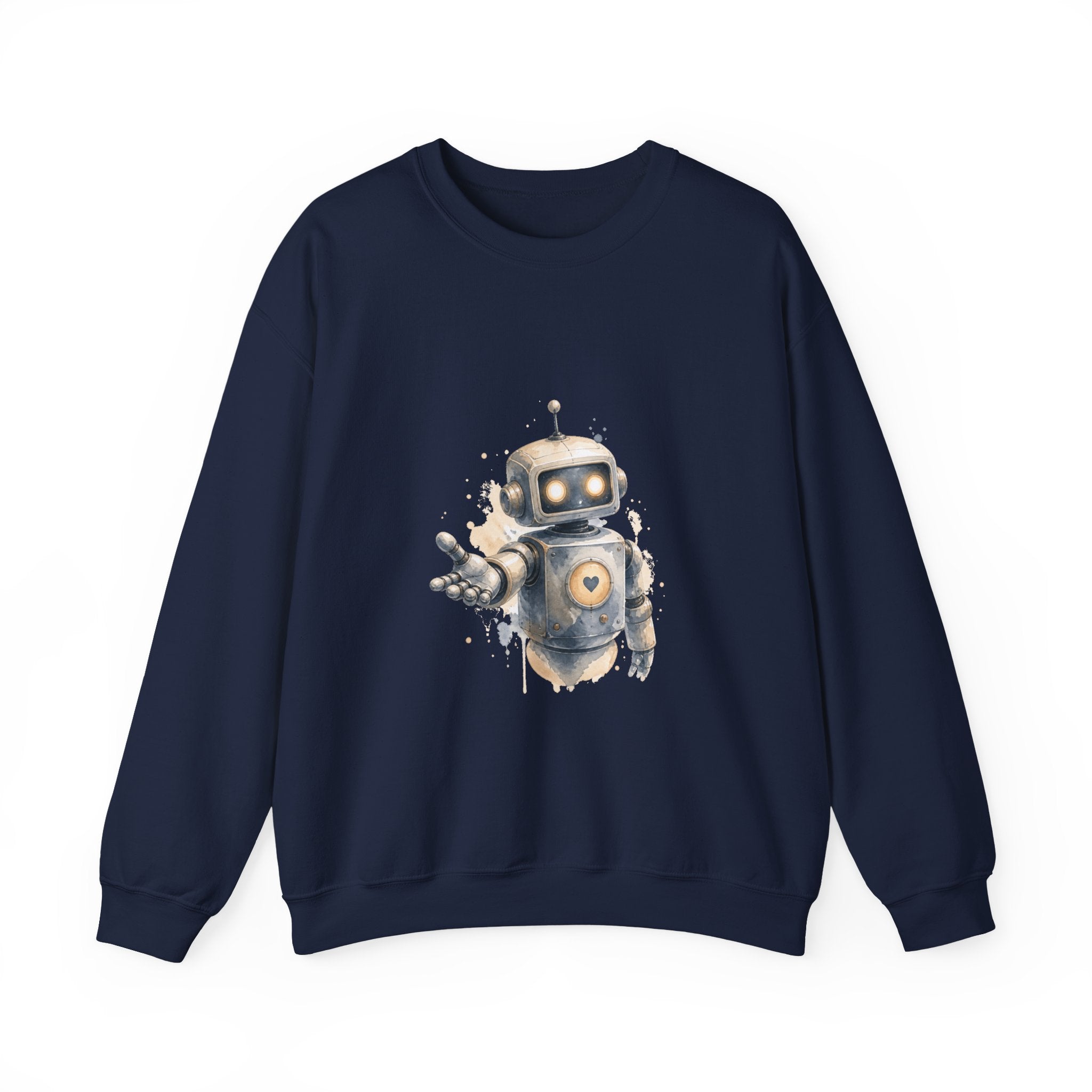 Matching Couple Sweatshirt - Robot & Heart Matching Couple Comfort Colors Crew Watercolor Art His Hers Birthday Gift - Design A