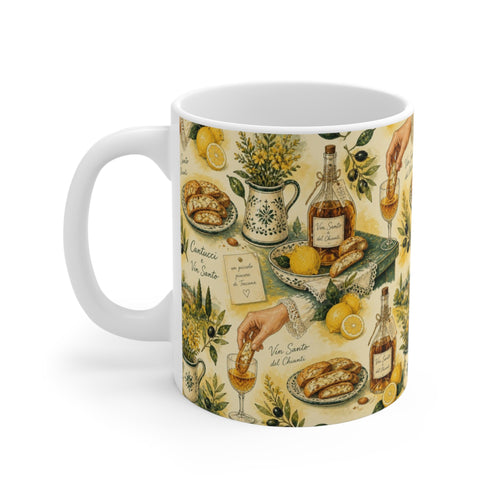 Biscotti & Vin Santo 11oz Ceramic Mug Mediterranean Kitchen Watercolor Design Italian Cottagecore Gift