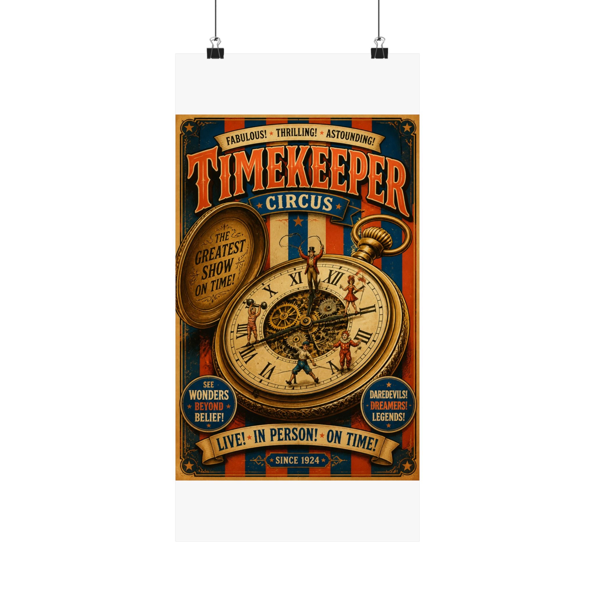 Pocket Watch Performers Wall Art Poster 24×36 Vintage Circus Bedroom Decor Maximalist Print
