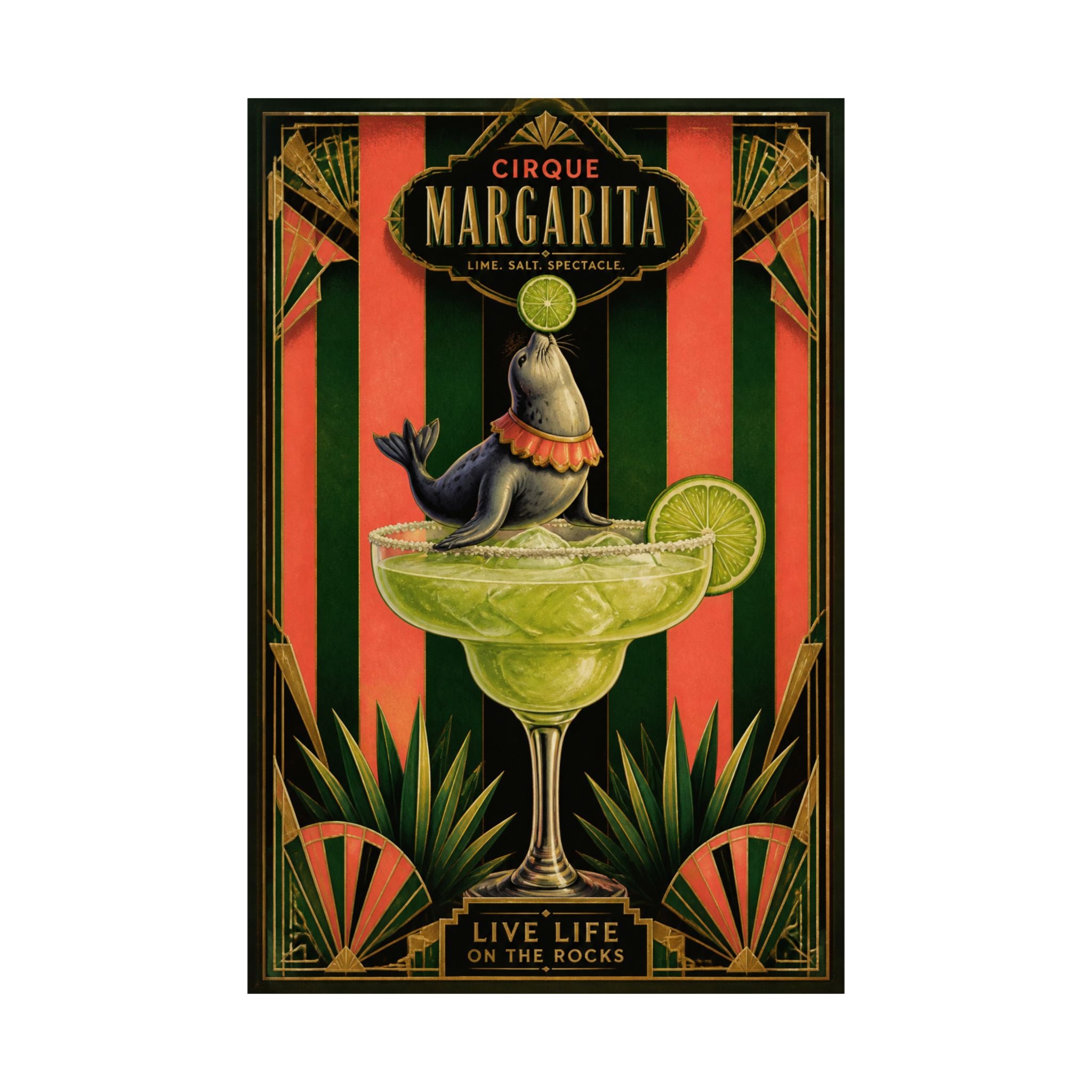 Margarita Balancing Seal Wall Art Poster 18×24 Art Deco Entryway Decor Maximalist Print