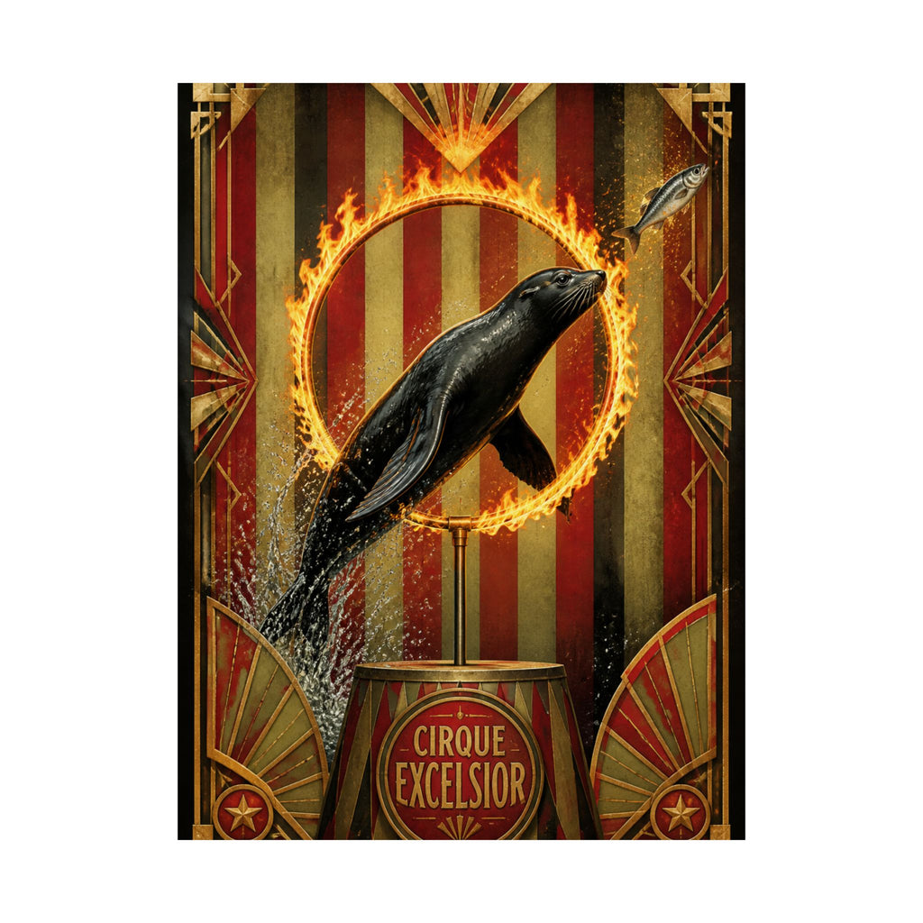 Seal Fire Hoop Wall Art Poster 24×36 Art Deco Bar Area Decor Maximalist Print