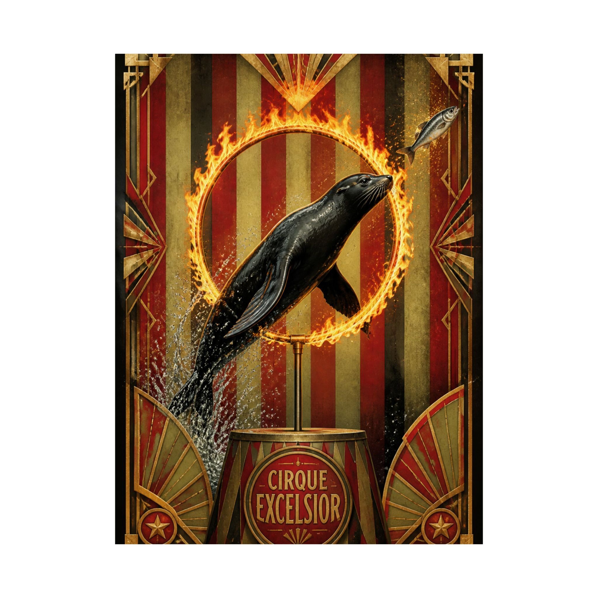 Seal Fire Hoop Wall Art Poster 24×36 Art Deco Bar Area Decor Maximalist Print