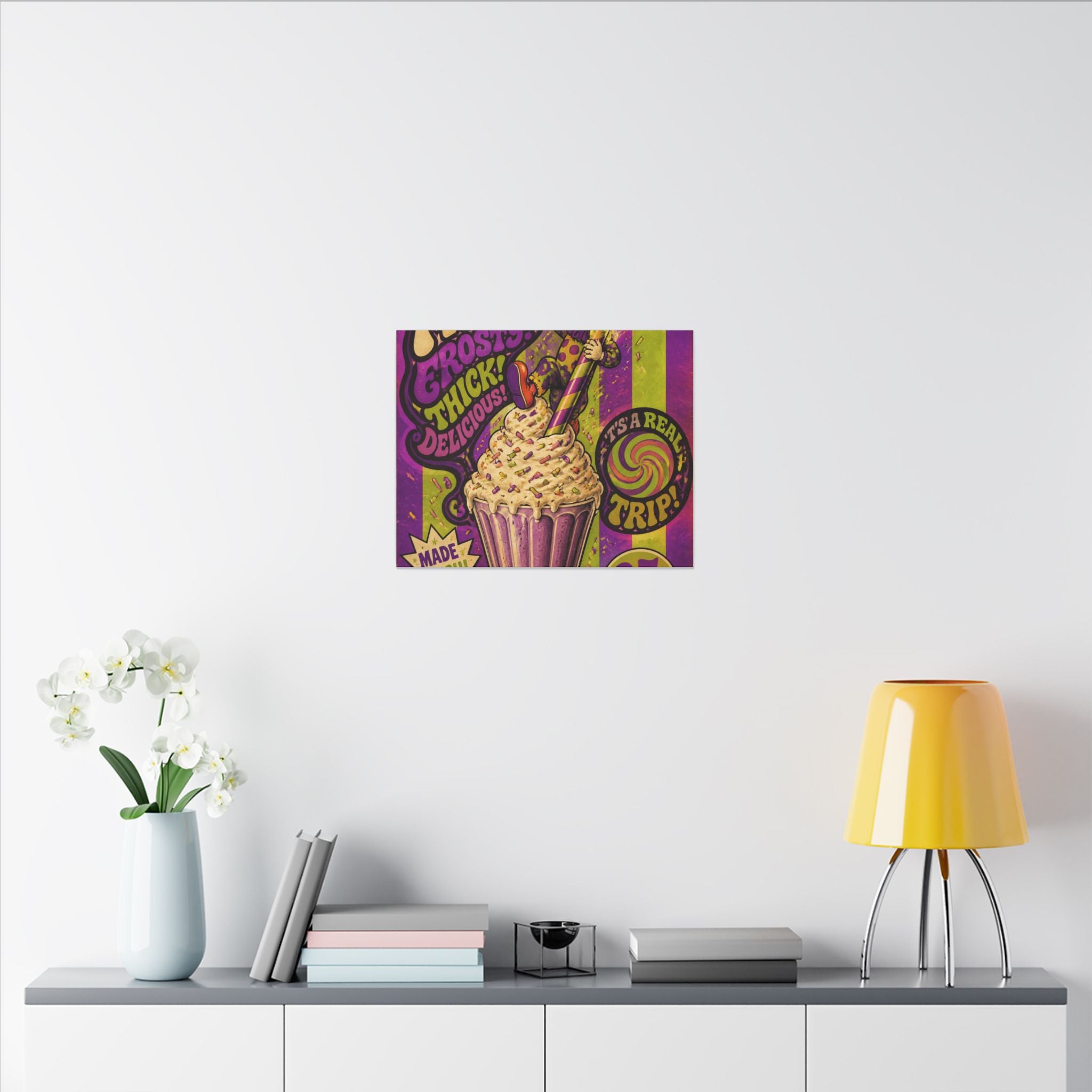 Milkshake Slide Clown Wall Art Canvas 16×20 Psychedelic Cafe Decor Maximalist Print