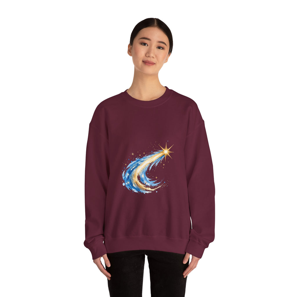 Matching Couple Sweatshirt - Shooting Star & North Star Matching Couple Premium Fleece Sweatshirt Watercolor Art His Hers Birthday Gift - Design A