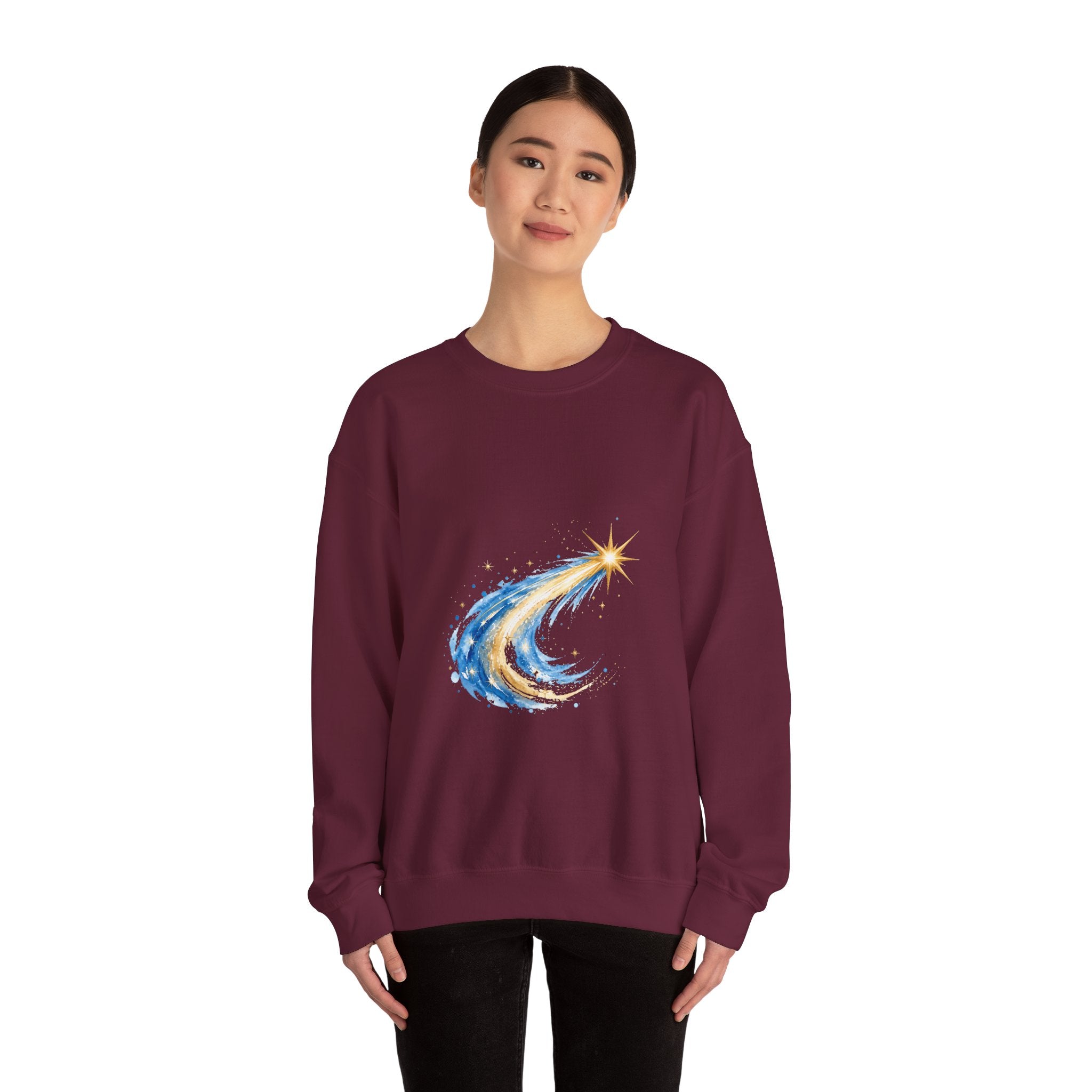 Matching Couple Sweatshirt - Shooting Star & North Star Matching Couple Premium Fleece Sweatshirt Watercolor Art His Hers Birthday Gift - Design A