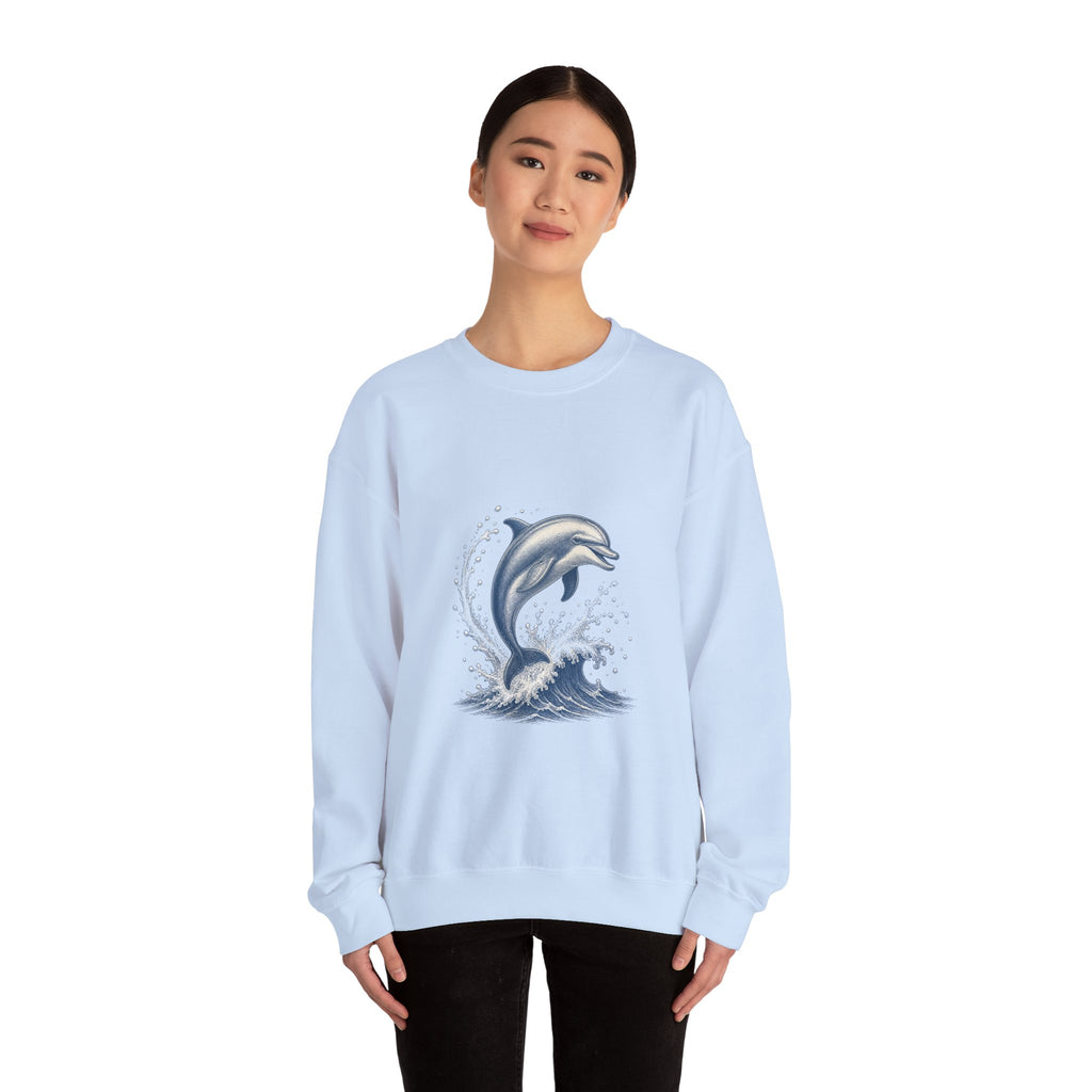 Matching Couple Sweatshirt - Shark & Dolphin Matching Couple Premium Fleece Sweatshirt Vintage Art His Hers Honeymoon Gift - Design B