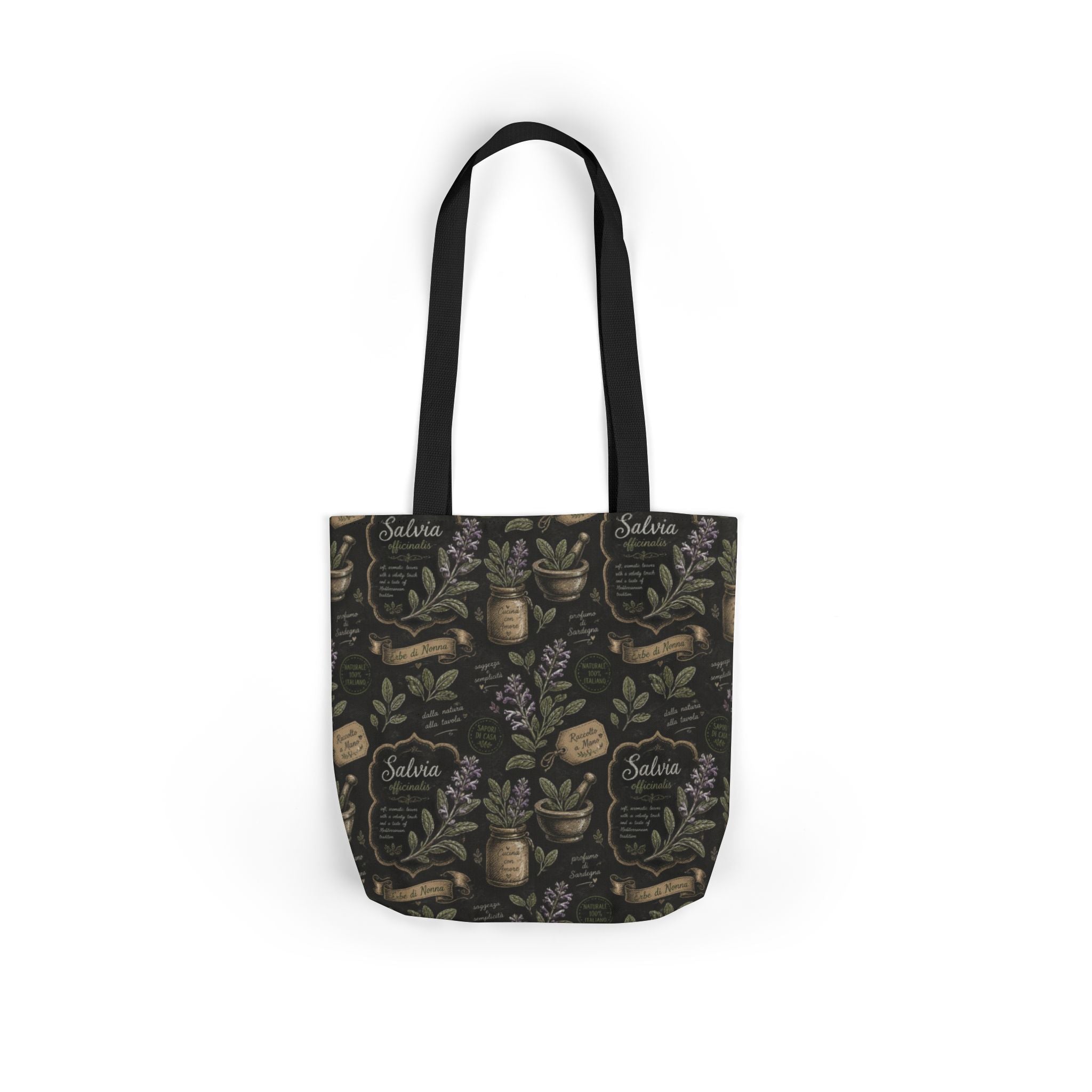 Sage Leaves Canvas Tote Bag Mediterranean Kitchen Chalk Art Design Italian Cottagecore Gift
