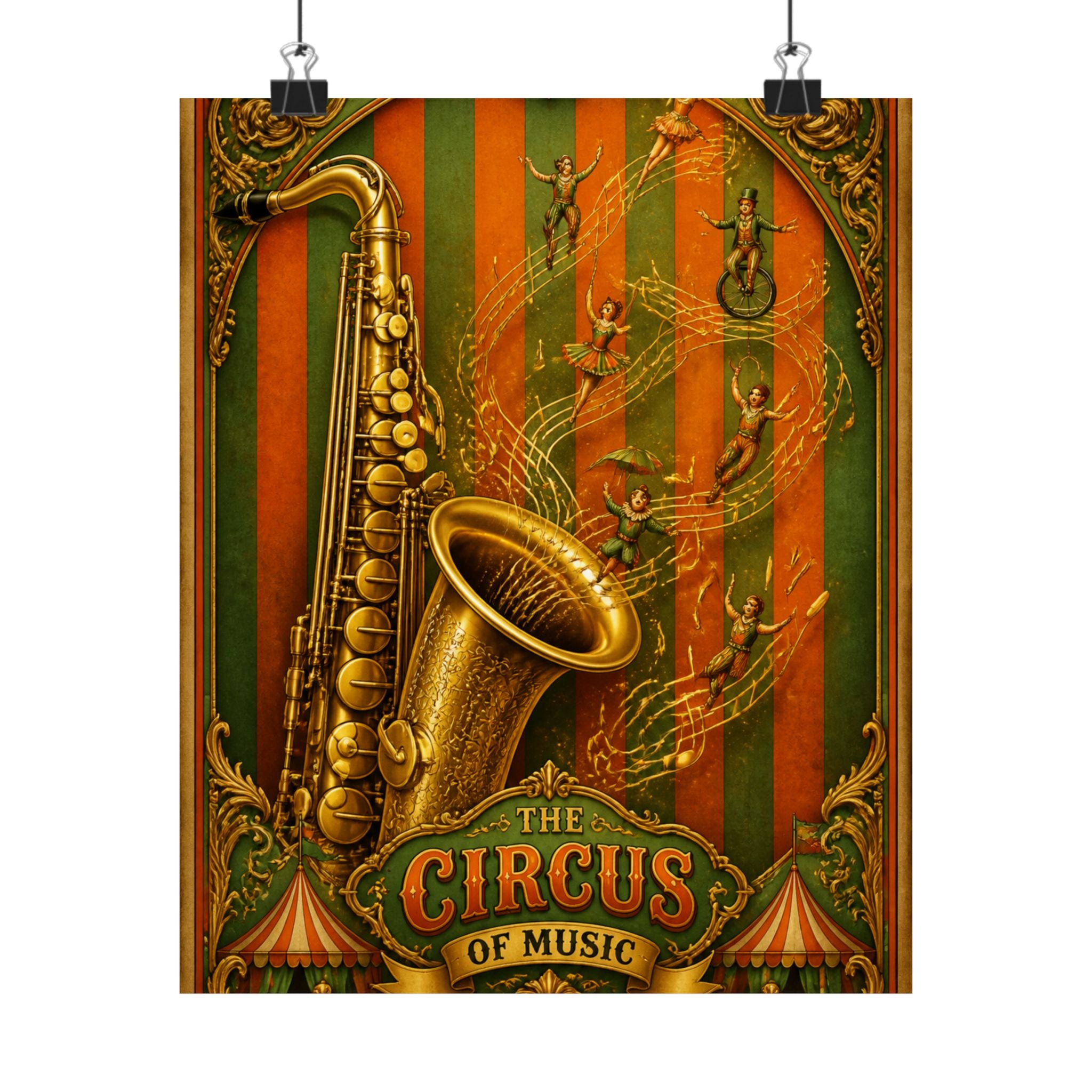 Saxophone Music Circus Wall Art Poster 24×36 Baroque Studio Decor Maximalist Print