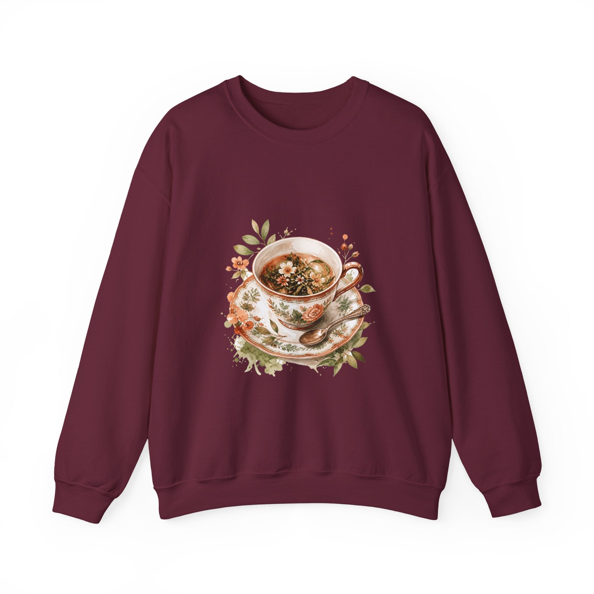 Matching Couple Sweatshirt - Coffee & Tea Matching Couple Crewneck Sweatshirt Watercolor Art His Hers Engagement Gift - Design B