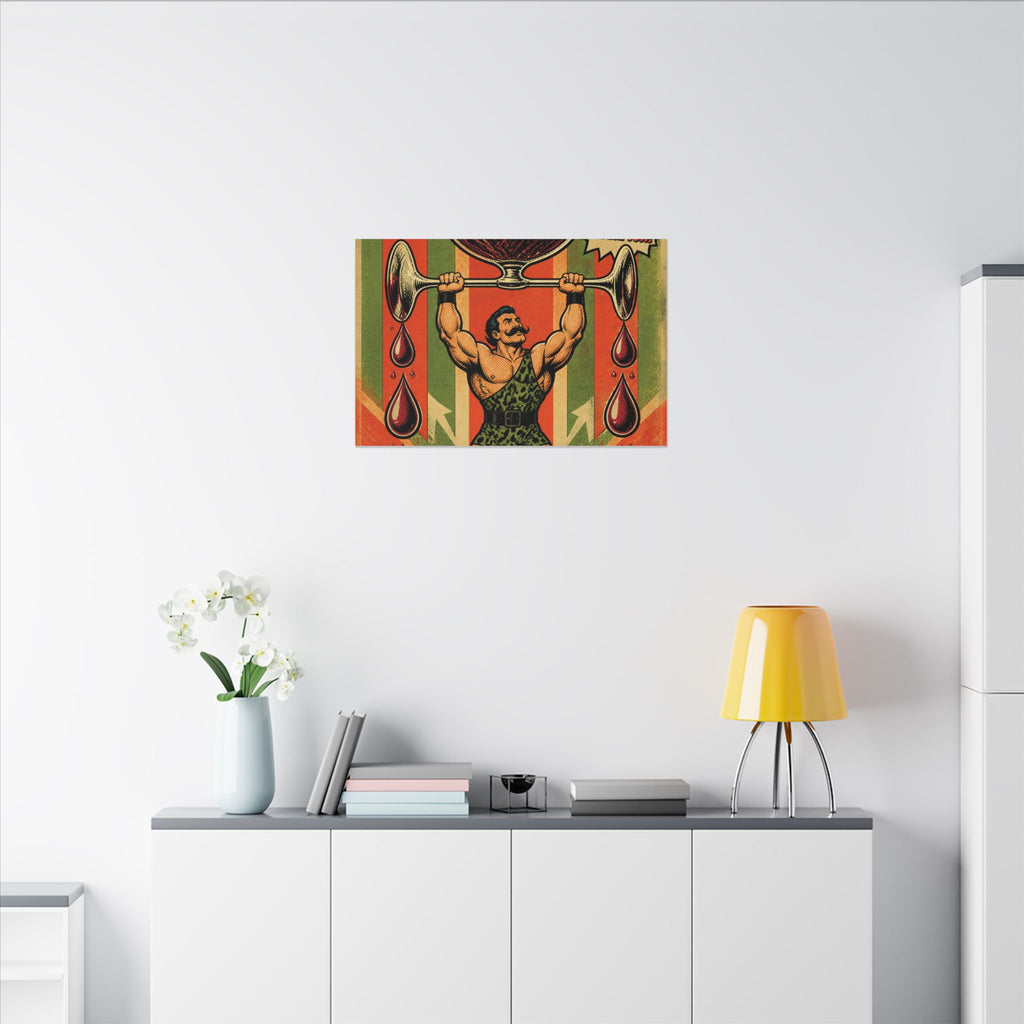 Wine Glass Strongman Wall Art Canvas 24×36 Pop Art Restaurant Decor Maximalist Print
