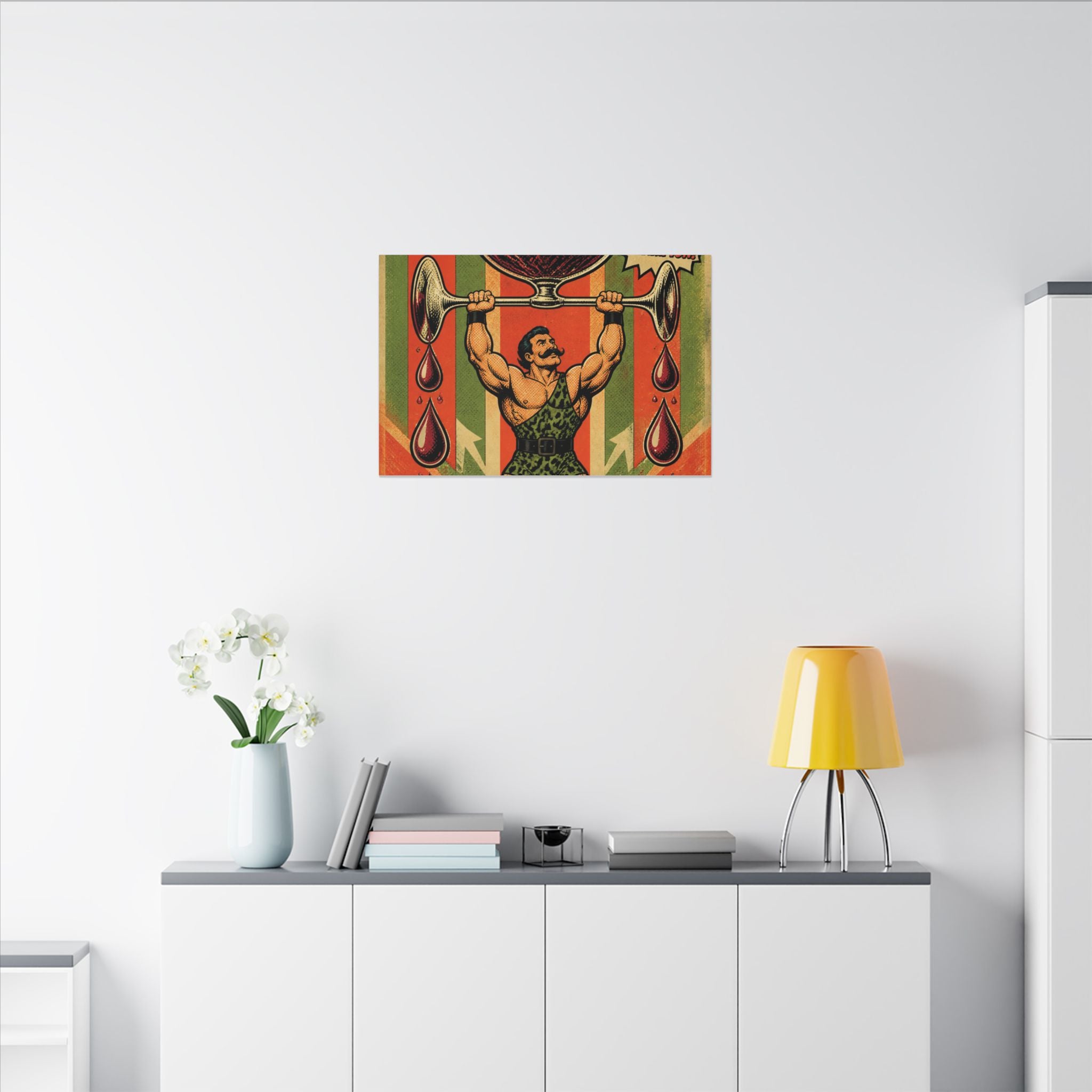 Wine Glass Strongman Wall Art Canvas 24×36 Pop Art Restaurant Decor Maximalist Print