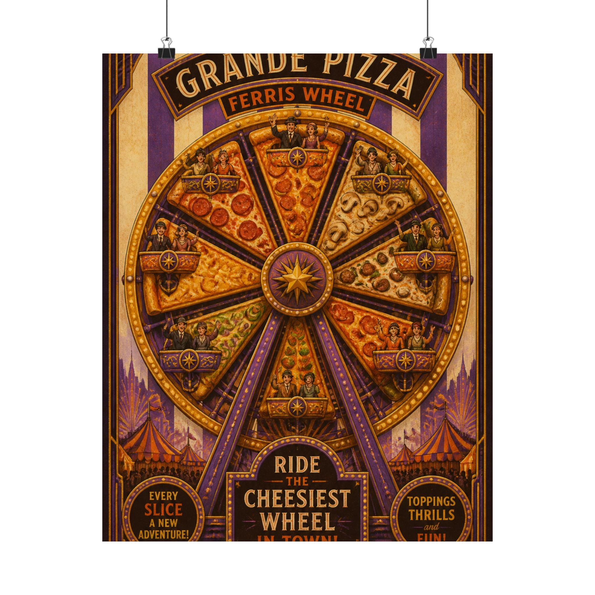 Pizza Ferris Wheel Wall Art Poster 18×24 Art Deco Entryway Decor Maximalist Print