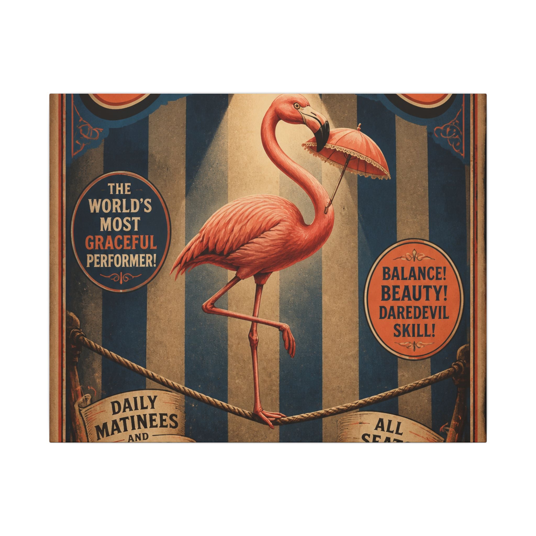 Flamingo Tightrope Wall Art Canvas 16×20 Vintage Circus Kitchen Decor Maximalist Print