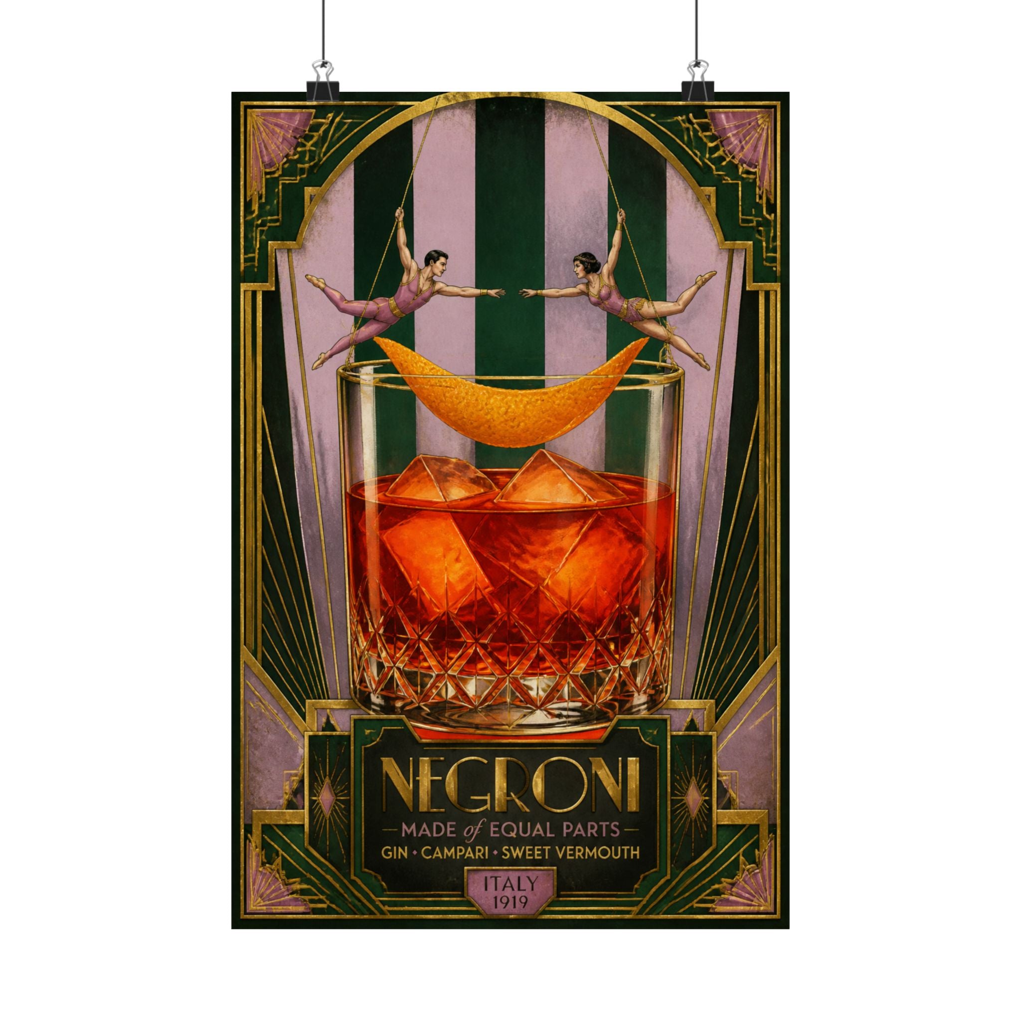 Negroni Trapeze Act Wall Art Poster 24×36 Art Deco Bar Area Decor Maximalist Print