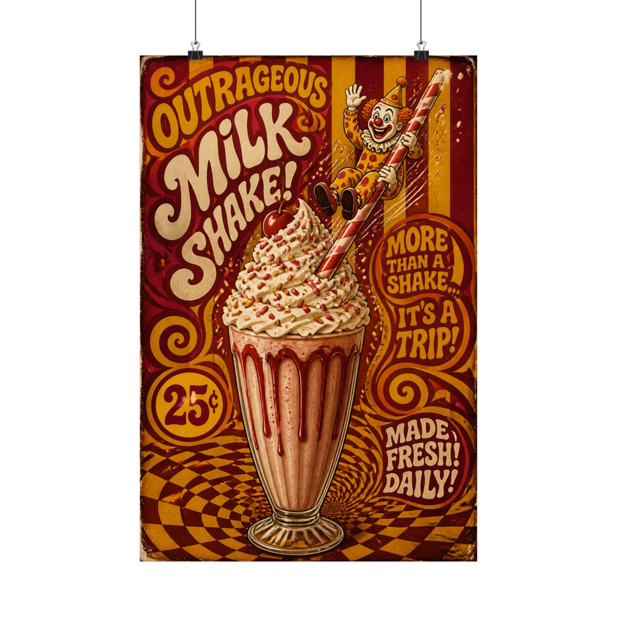 Milkshake Slide Clown Wall Art Poster 24×36 Psychedelic Dining Room Decor Maximalist Print