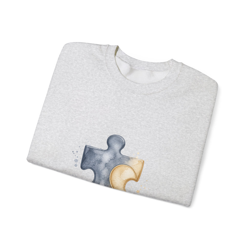 Matching Couple Sweatshirt - Puzzle Pieces Matching Couple Premium Fleece Sweatshirt Watercolor Art His Hers Birthday Gift - Design A