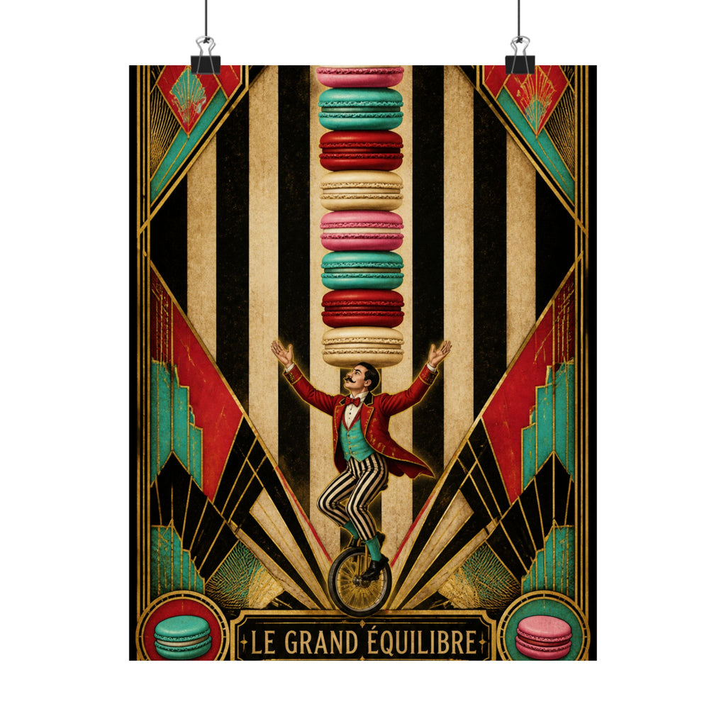 Macaron Balancing Tower Wall Art Poster 18×24 Art Deco Entryway Decor Maximalist Print