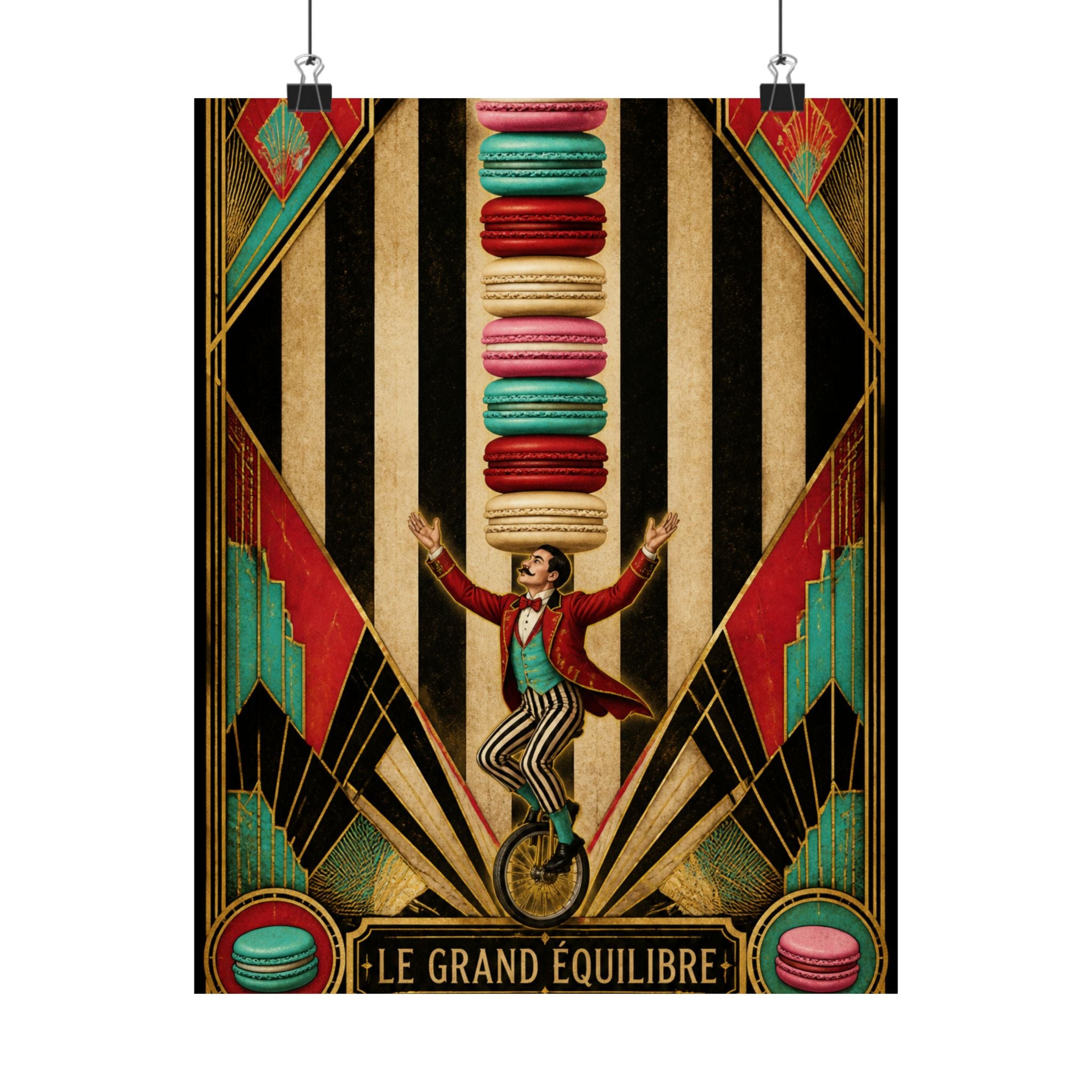 Macaron Balancing Tower Wall Art Poster 18×24 Art Deco Entryway Decor Maximalist Print