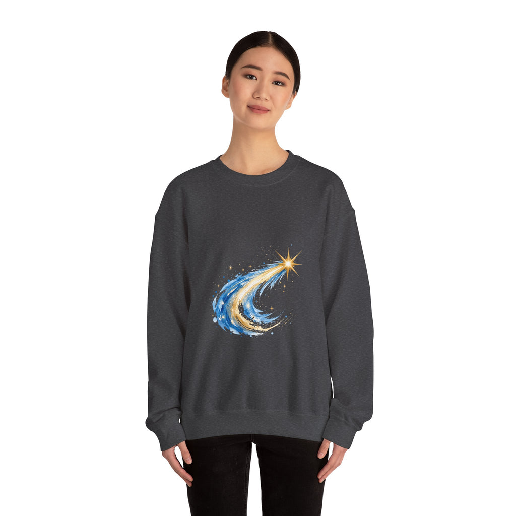 Matching Couple Sweatshirt - Shooting Star & North Star Matching Couple Premium Fleece Sweatshirt Watercolor Art His Hers Birthday Gift - Design A