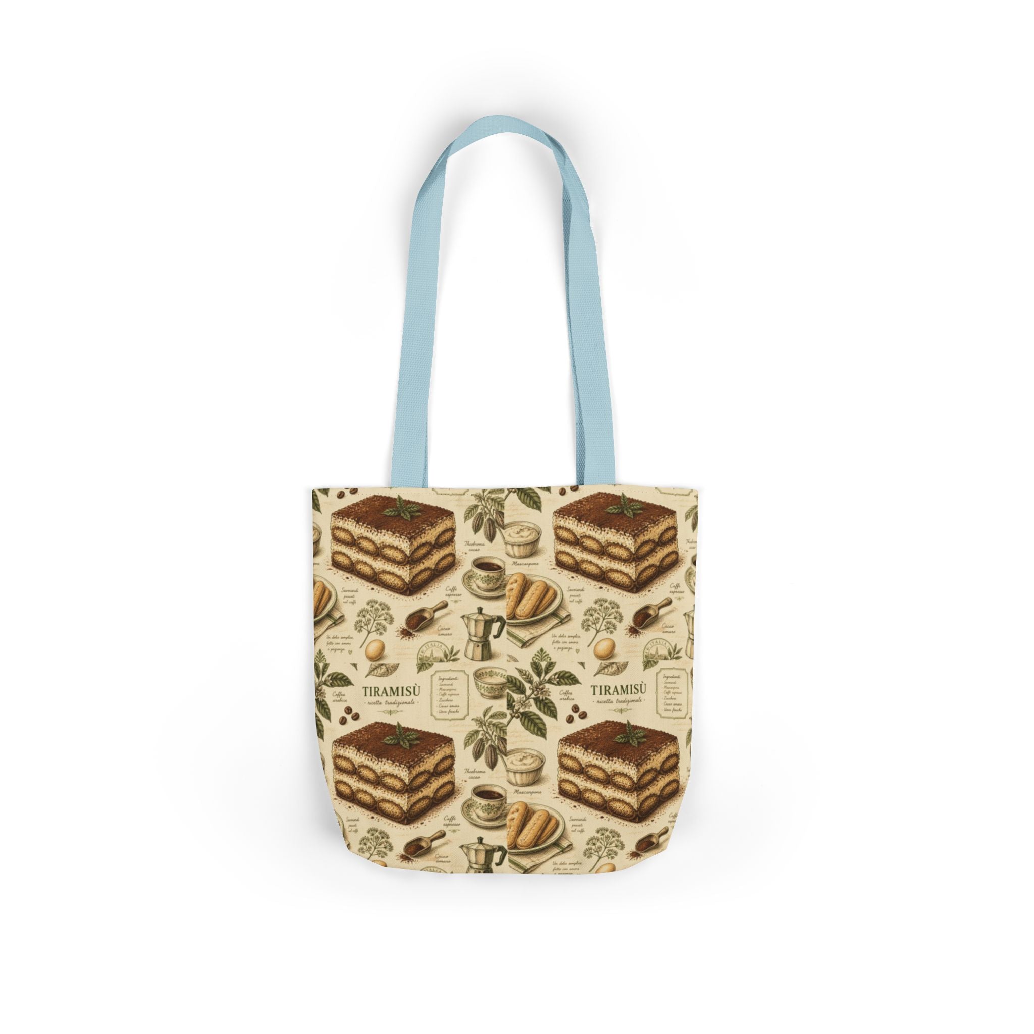 Tiramisu Layers Canvas Tote Bag Mediterranean Kitchen Botanical Design Italian Cottagecore Gift