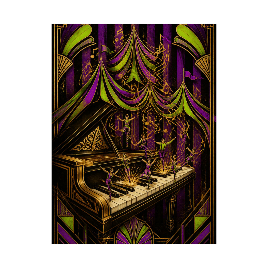 Grand Piano Acrobats Wall Art Poster 18×24 Art Deco Entryway Decor Maximalist Print