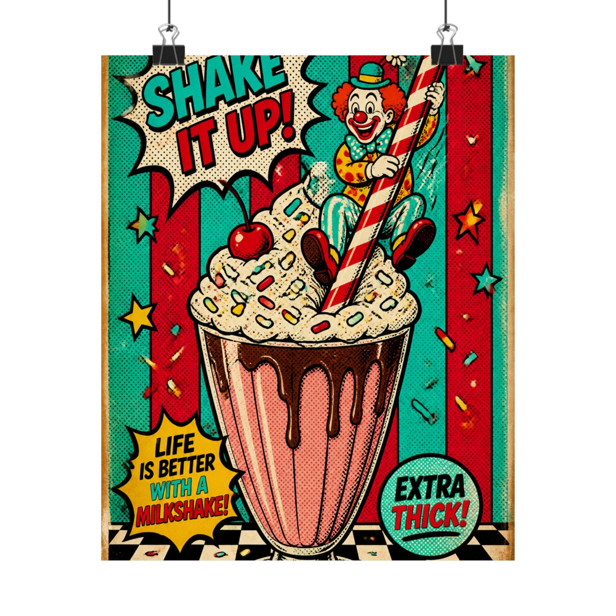 Milkshake Slide Clown Wall Art Poster 18×24 Pop Art Living Room Decor Maximalist Print