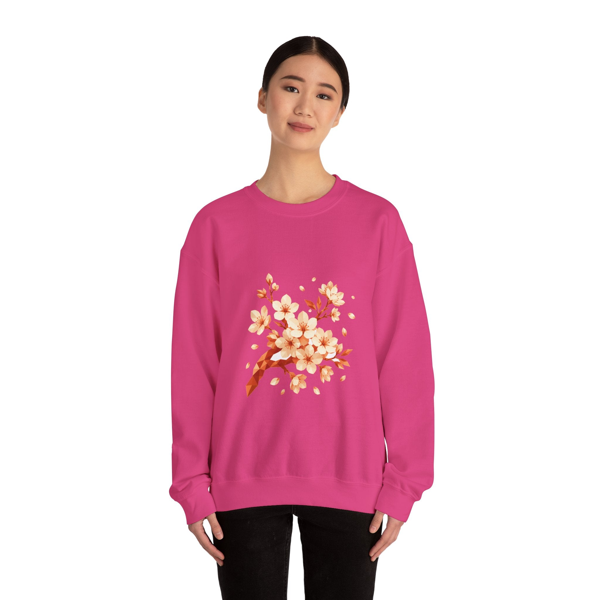 Matching Couple Sweatshirt - Cherry Blossom & Maple Leaf Matching Couple Comfort Colors Crew Geometric Art His Hers Love Gift - Design A