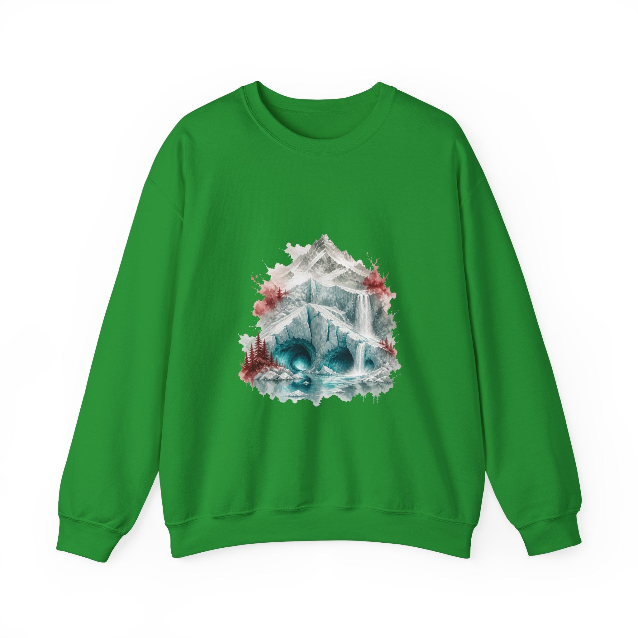 Matching Couple Sweatshirt - Volcano & Glacier Matching Couple Premium Fleece Sweatshirt Watercolor Art His Hers Birthday Gift - Design B