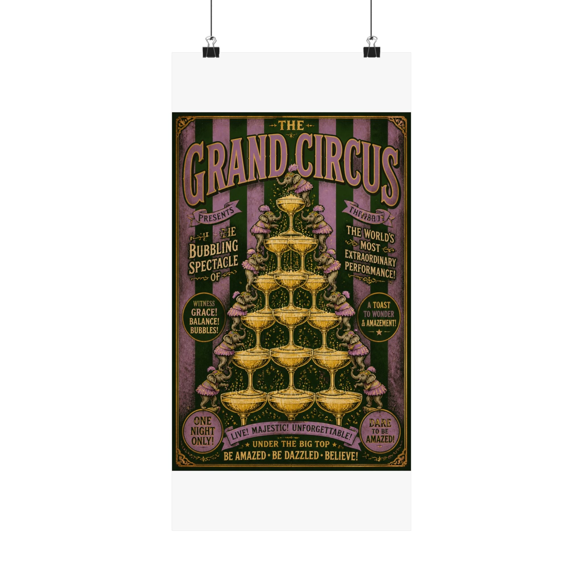 Champagne Tower Elephants Wall Art Poster 18×24 Vintage Circus Kitchen Decor Maximalist Print