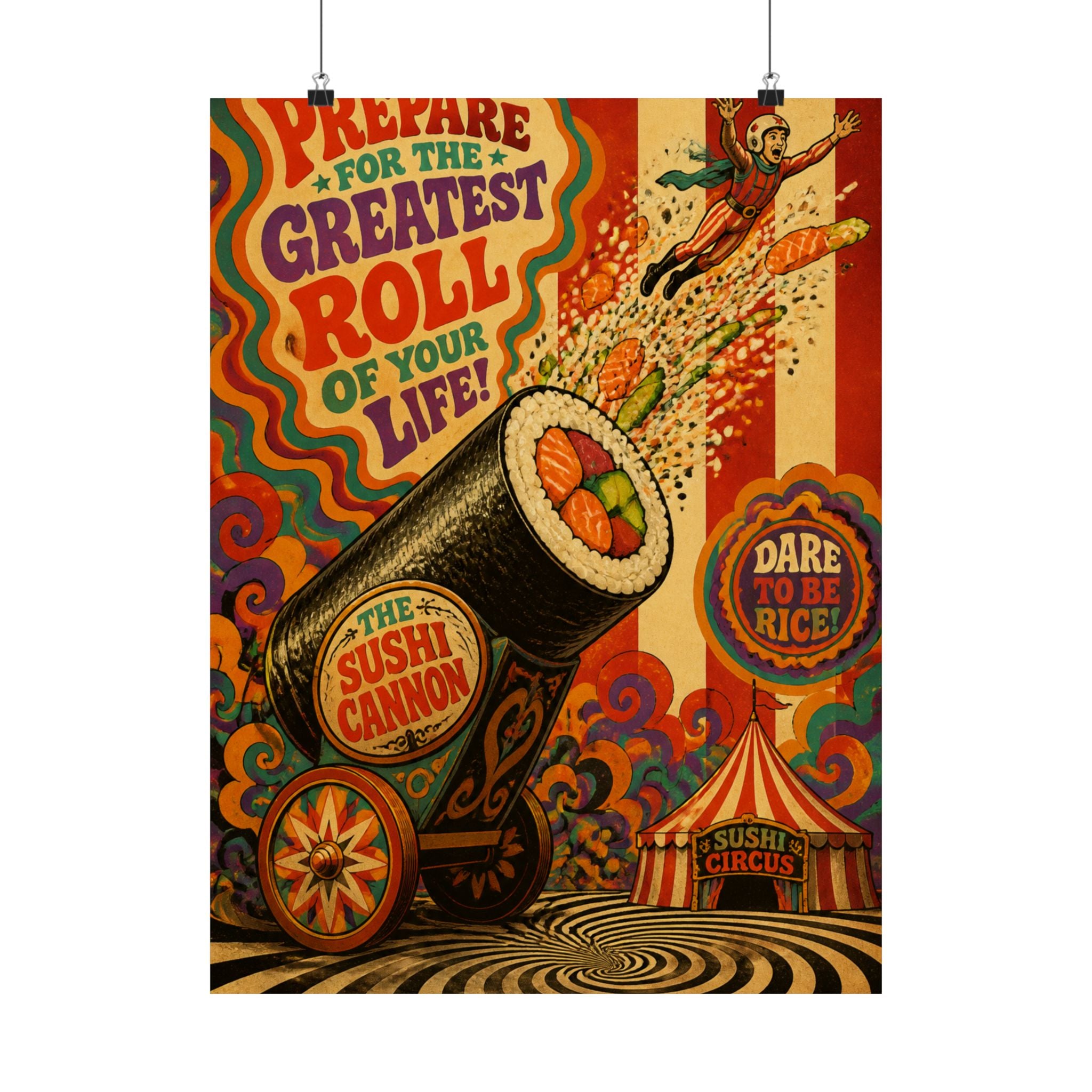 Sushi Roll Cannon Wall Art Poster 24×36 Psychedelic Dining Room Decor Maximalist Print