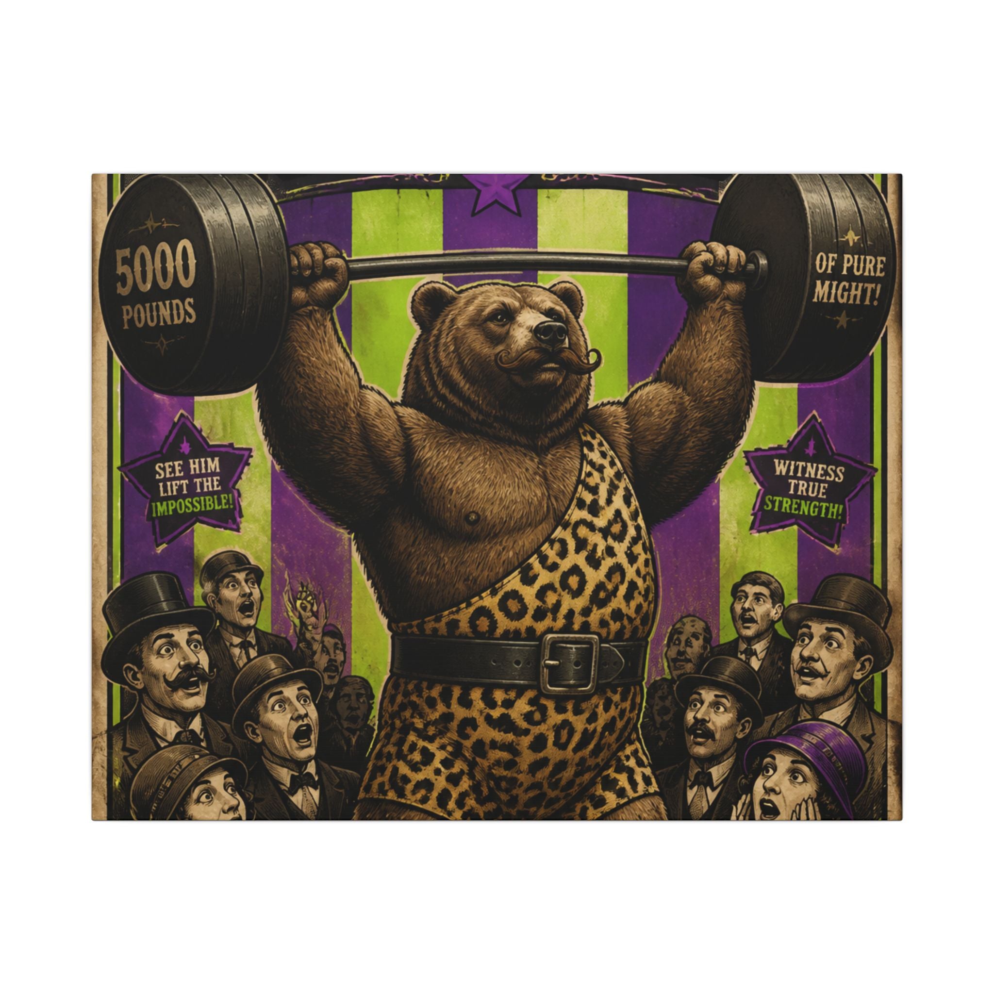 Strongman Bear Wall Art Canvas 24×36 Vintage Circus Bedroom Decor Maximalist Print