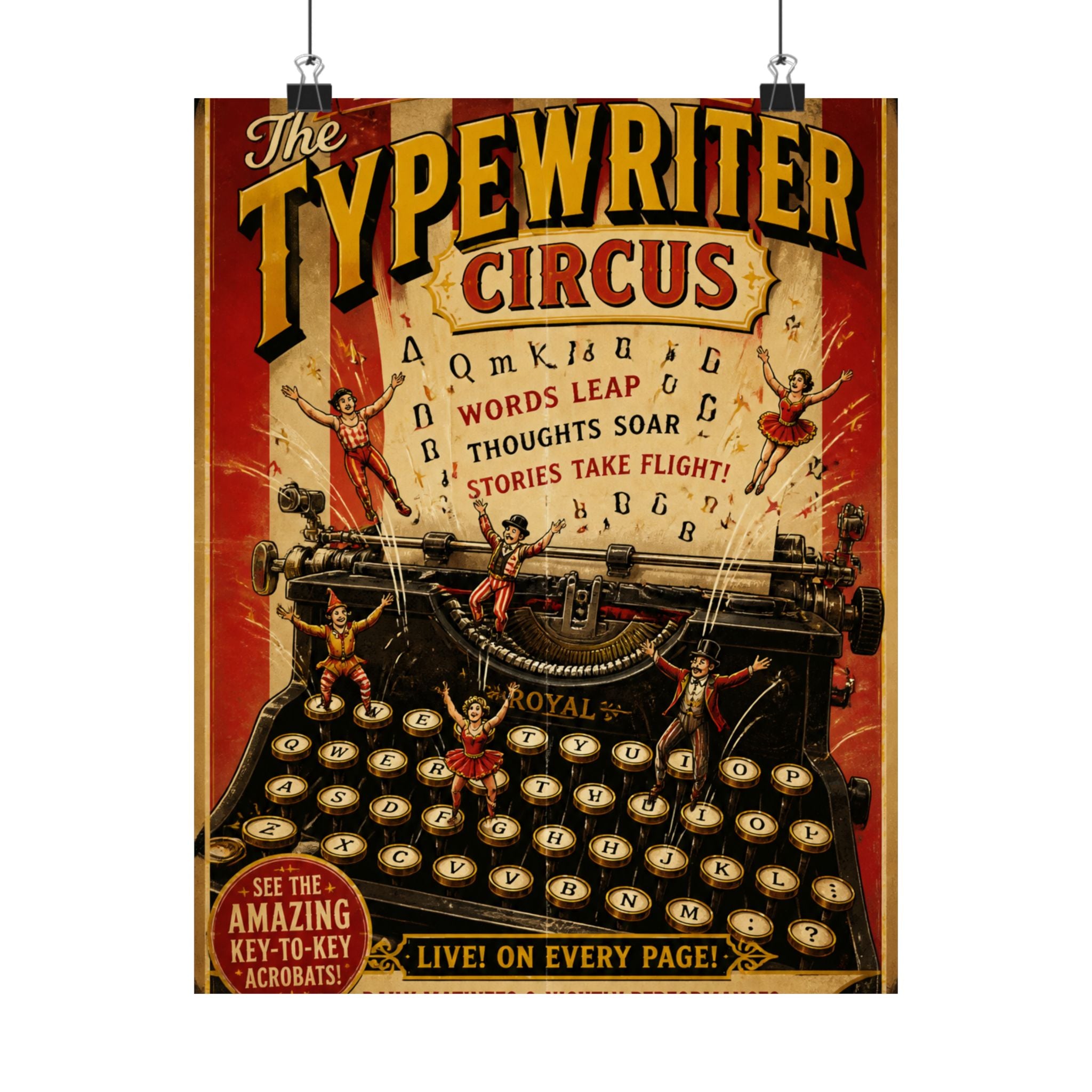 Typewriter Flying Letters Wall Art Poster 24×36 Vintage Circus Bedroom Decor Maximalist Print