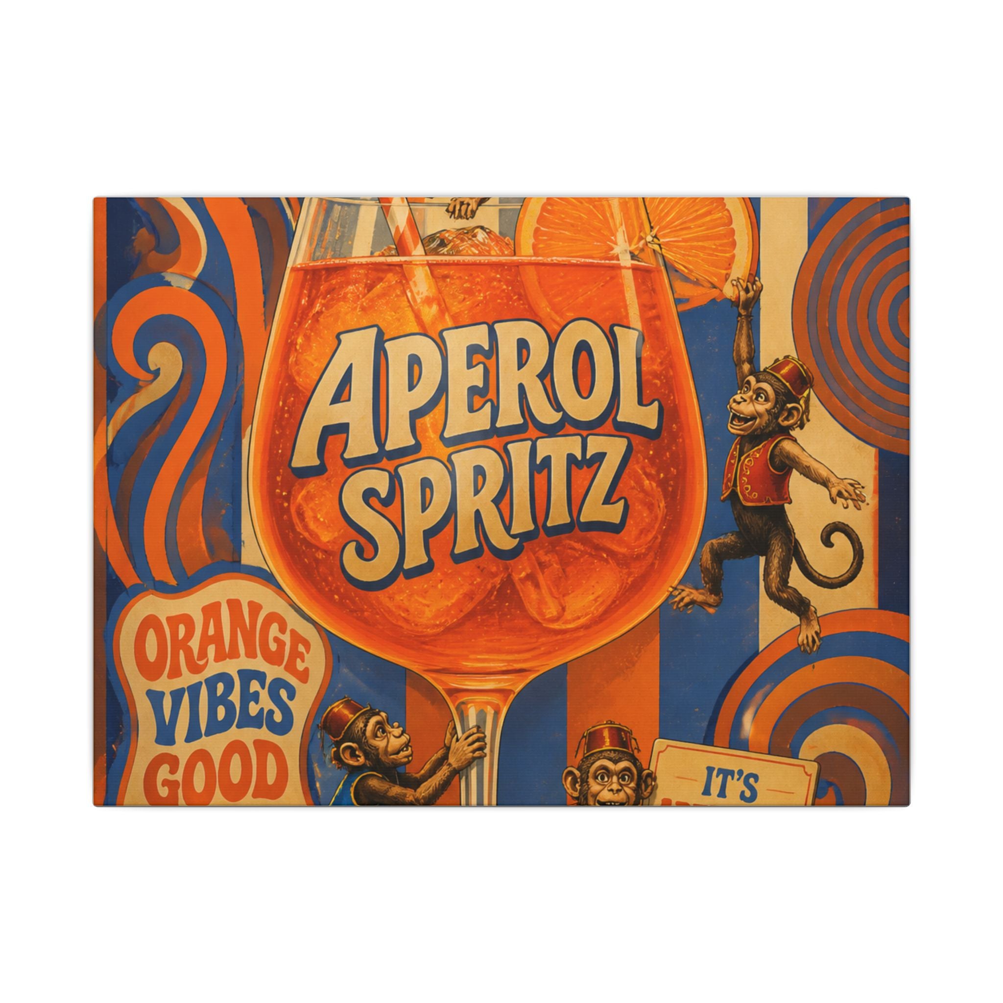 Aperol Spritz Monkeys Wall Art Canvas 24×36 Psychedelic Dining Room Decor Maximalist Print