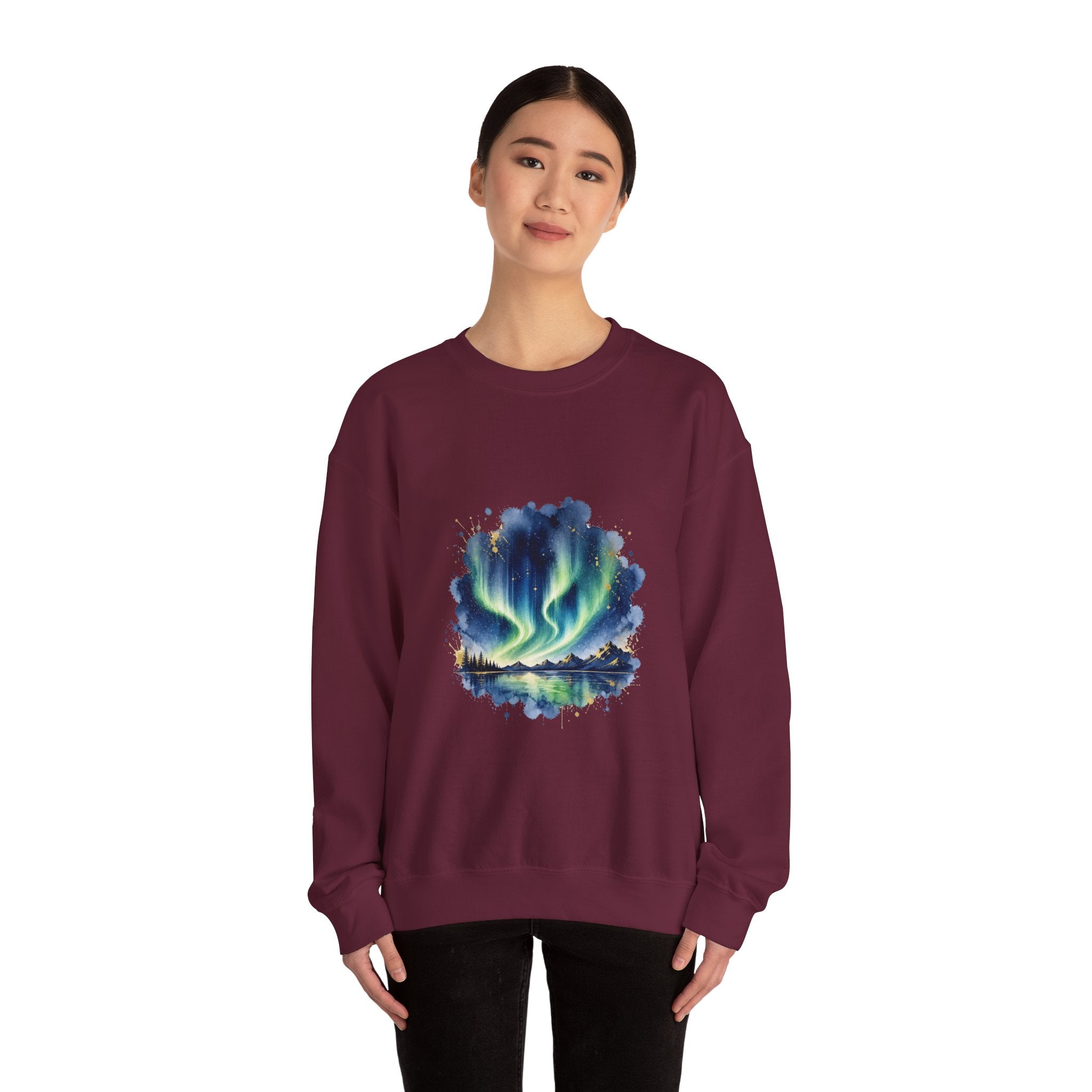 Matching Couple Sweatshirt - Aurora & Southern Cross Matching Couple Crewneck Sweatshirt Watercolor Art His Hers Engagement Gift - Design A
