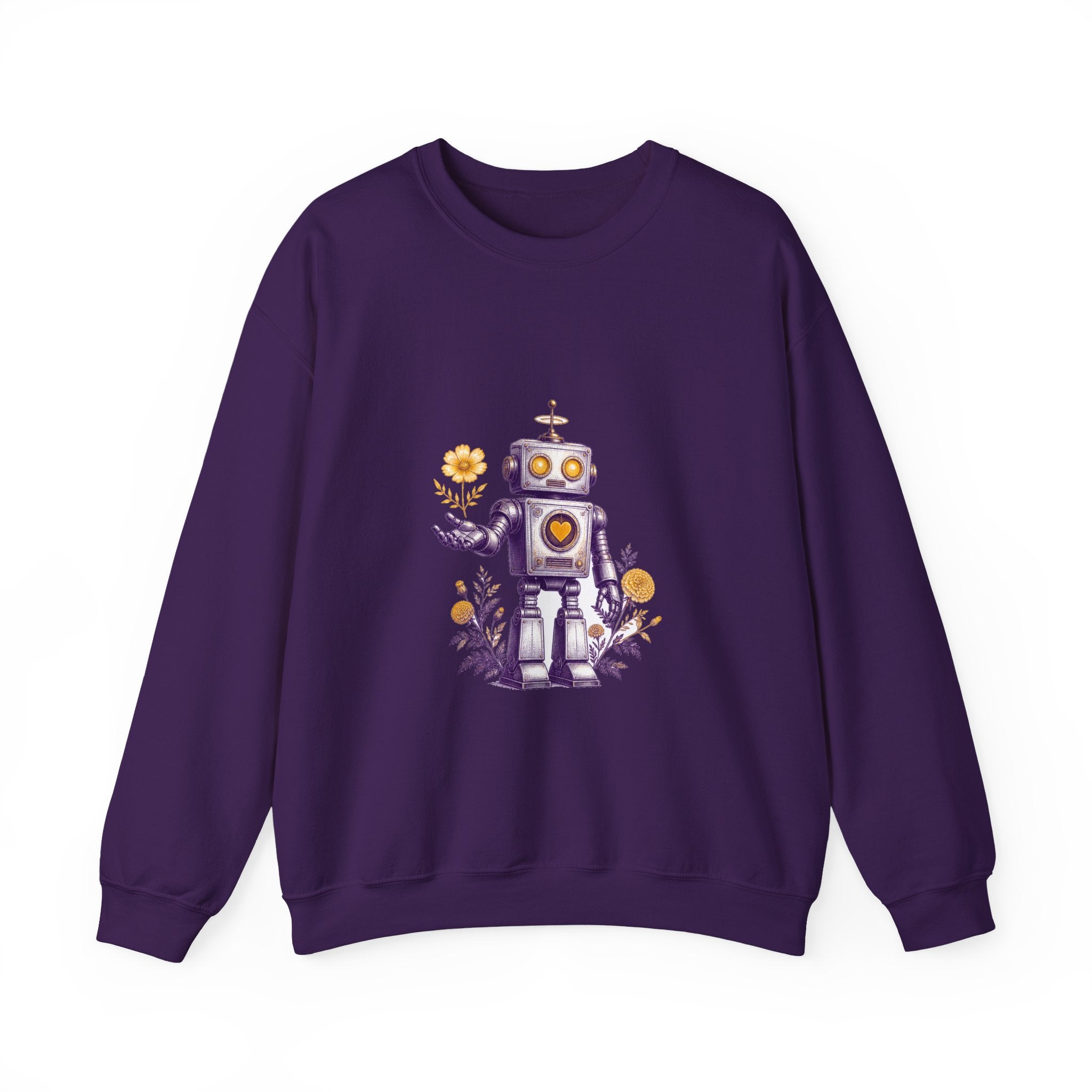 Matching Couple Sweatshirt - Robot & Heart Matching Couple Crewneck Sweatshirt Vintage Art His Hers Wedding Gift - Design A